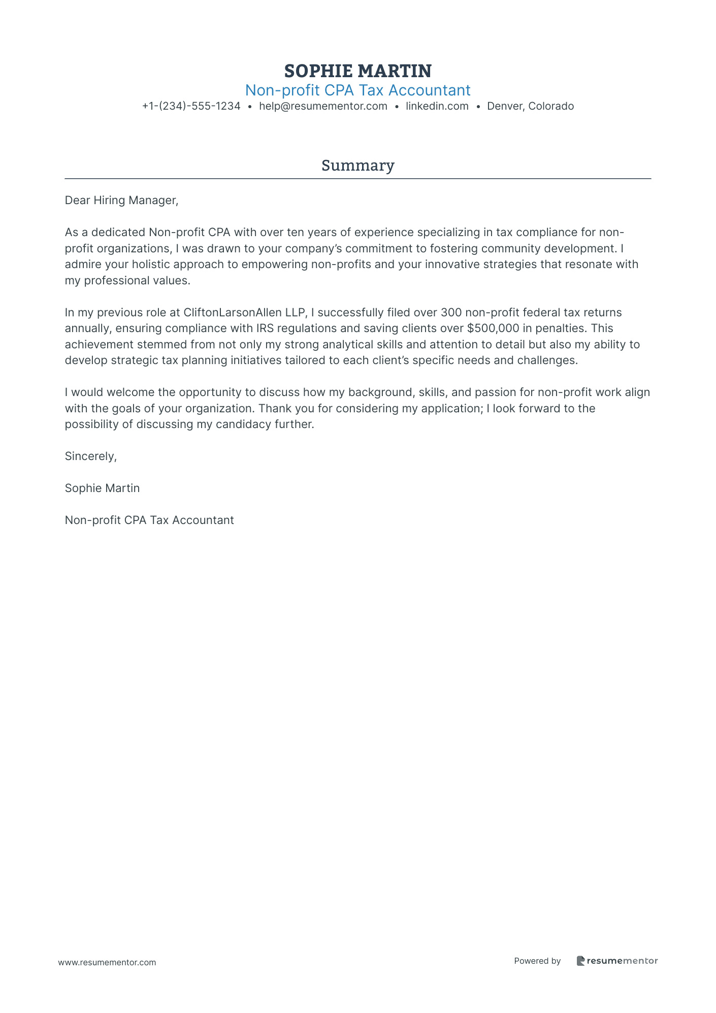 Non profit CPA Tax Accountant