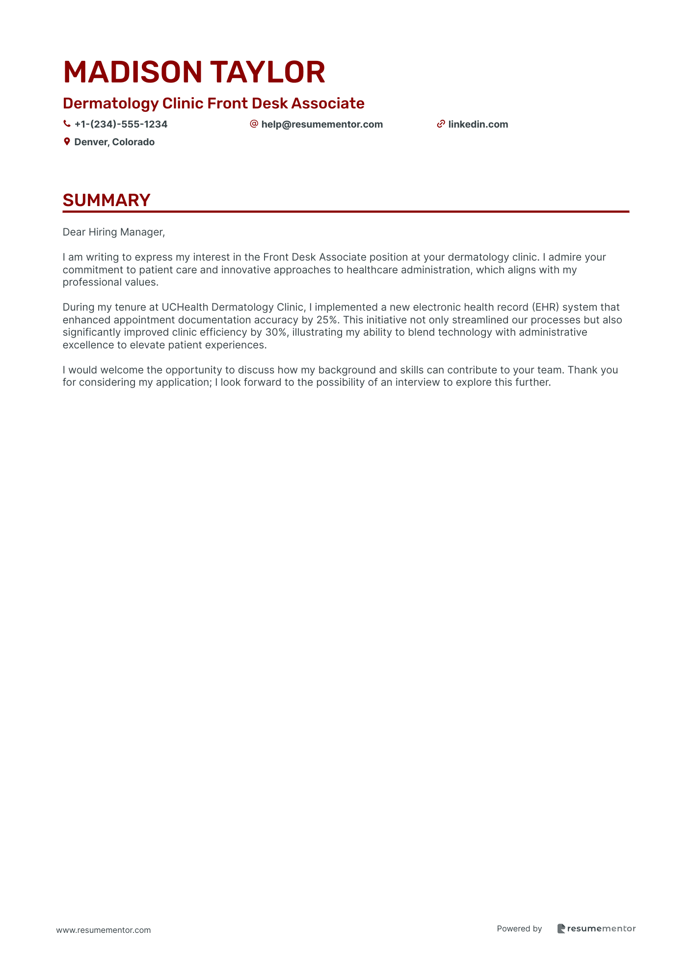 Dermatology Clinic Front Desk Associate