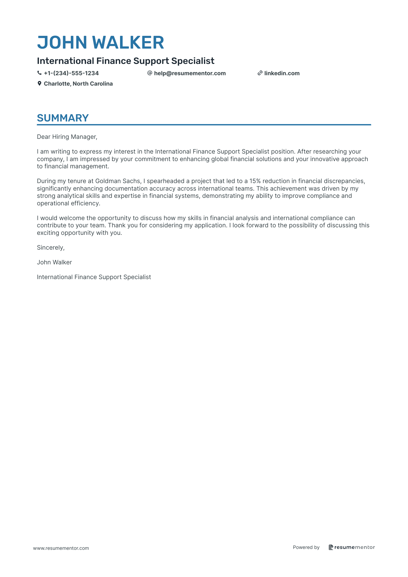 International Finance Support Specialist