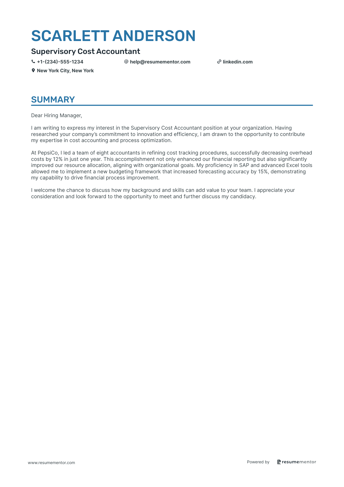 Supervisory Cost Accountant