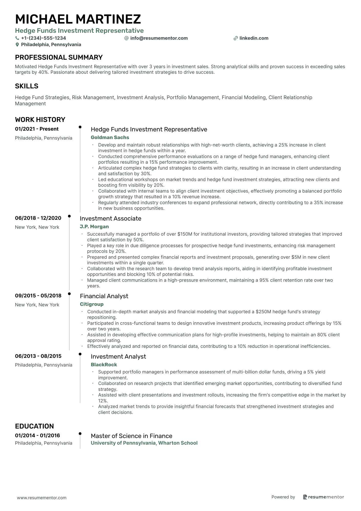 Hedge Funds Investment Representative