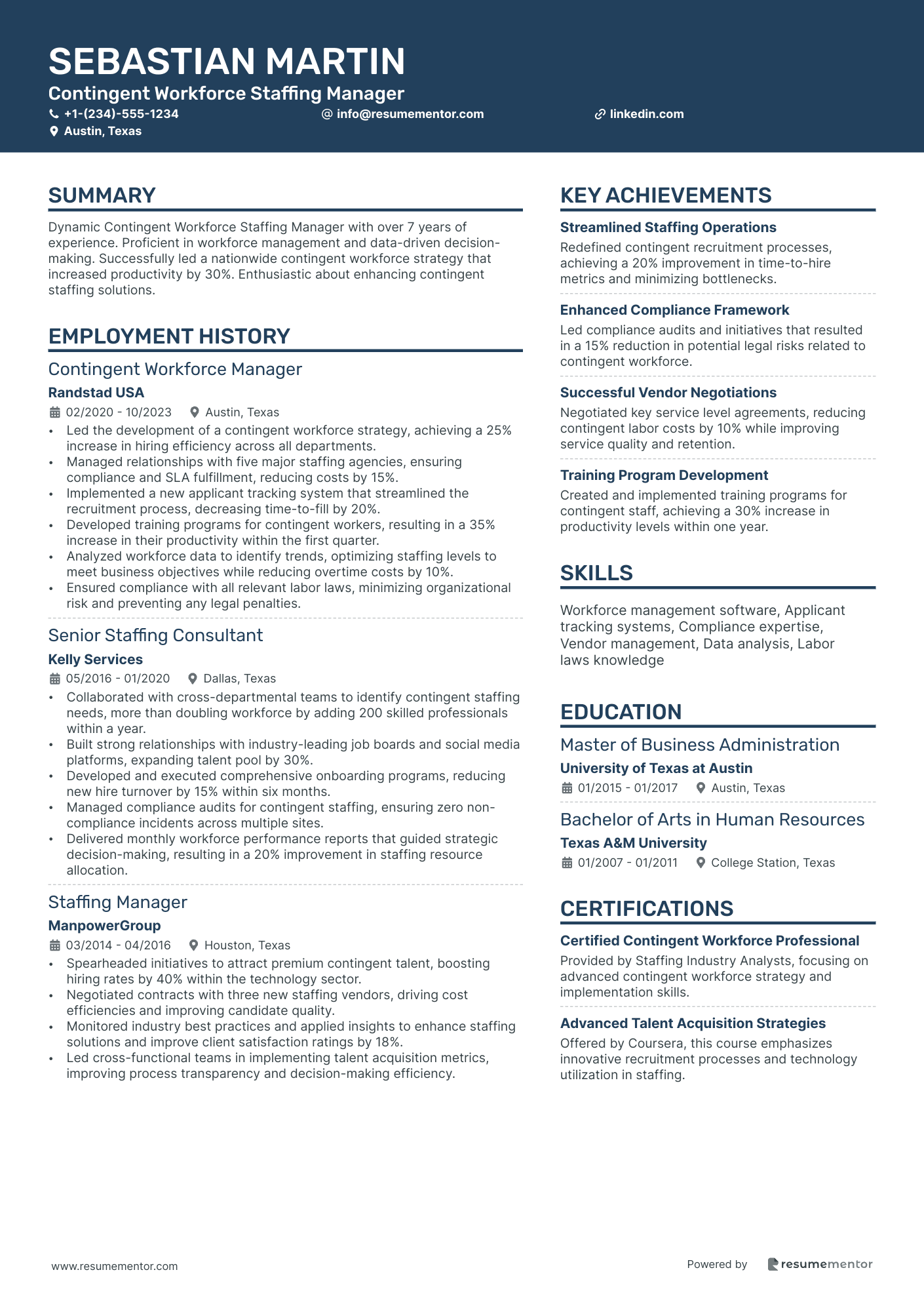 Contingent Workforce Staffing Manager
