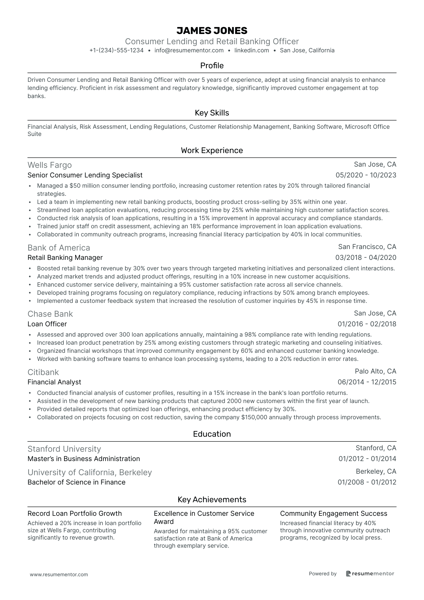 Consumer Lending and Retail Banking Officer
