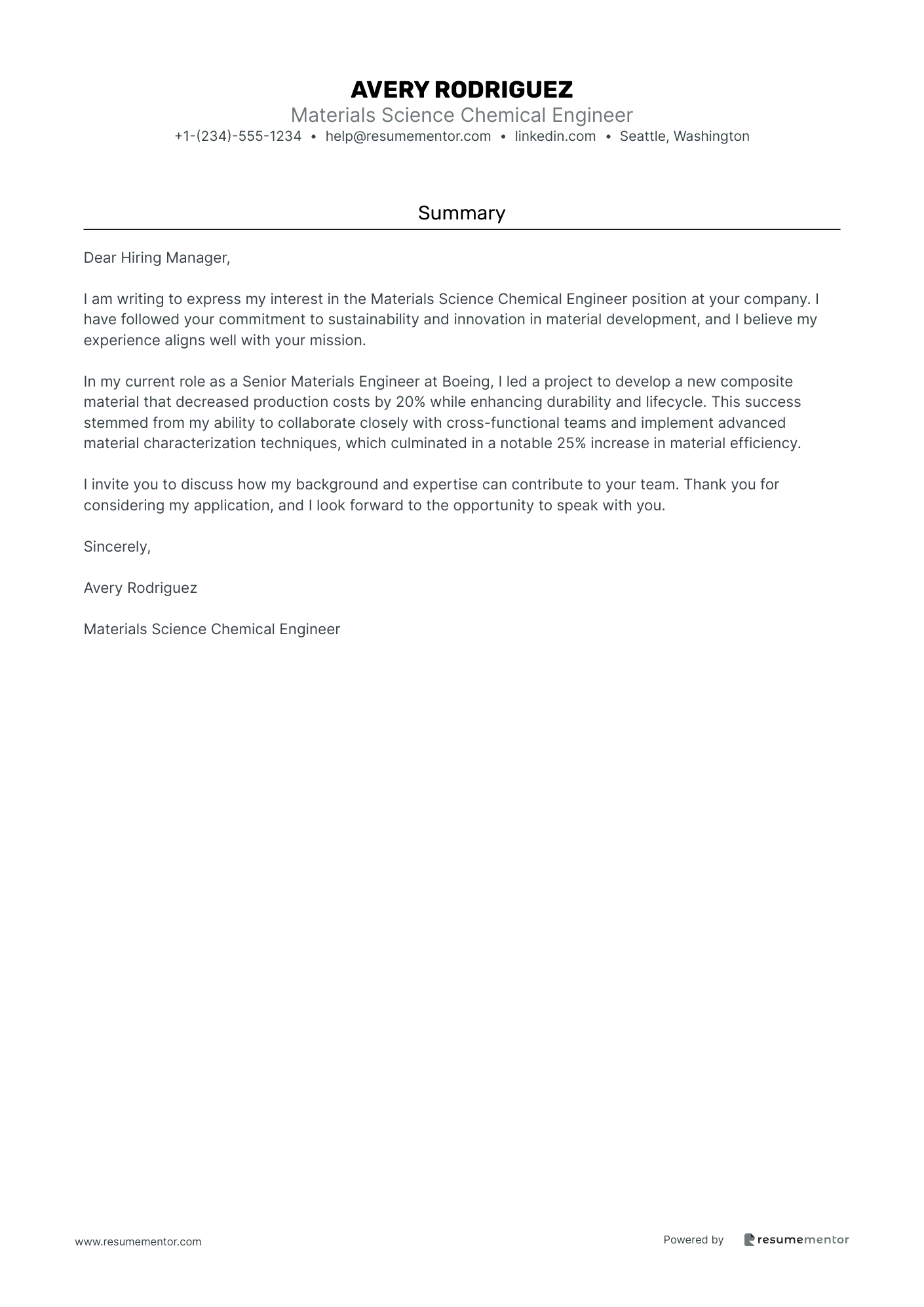 Materials Science Chemical Engineer