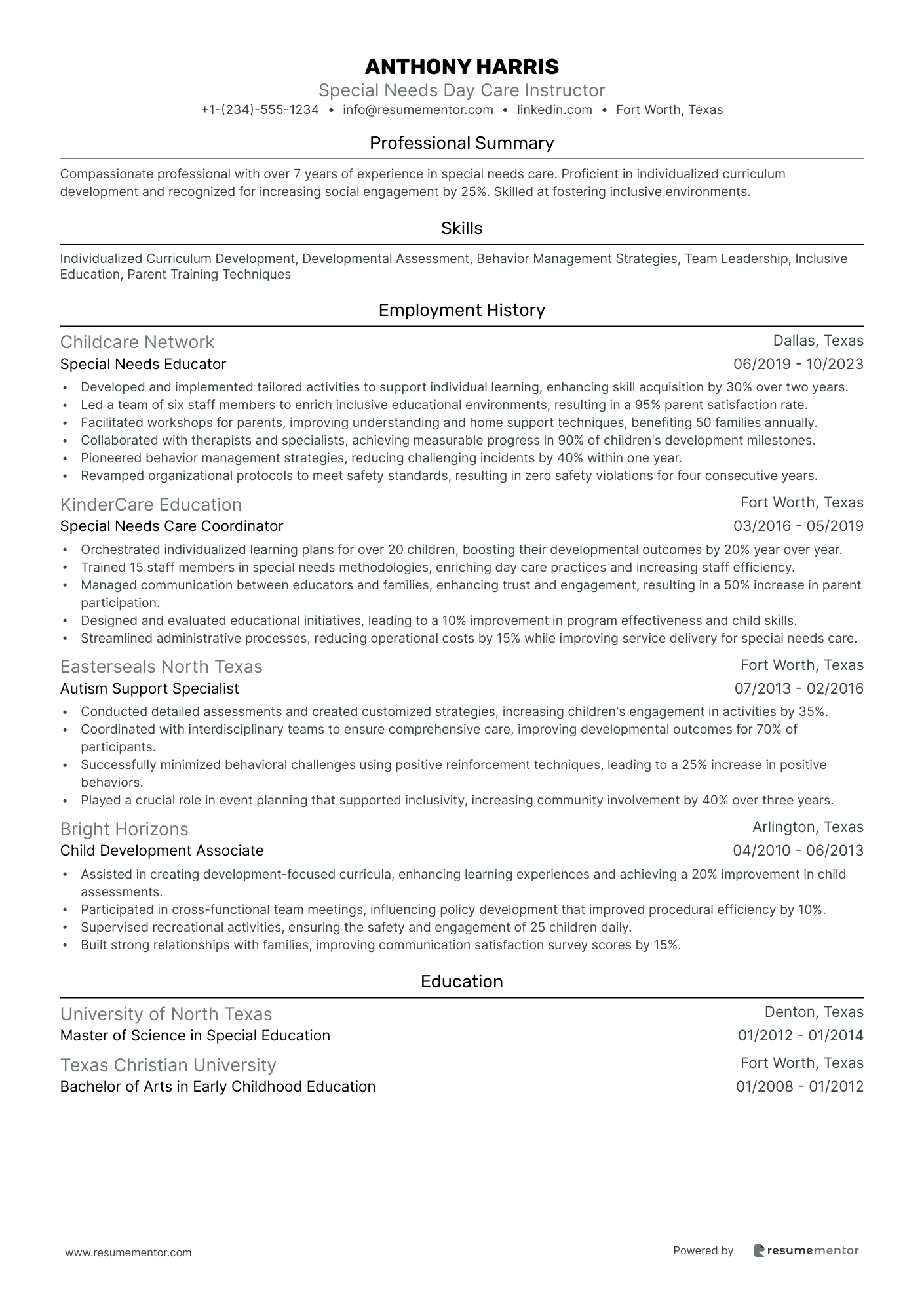 Special Needs Day Care Instructor