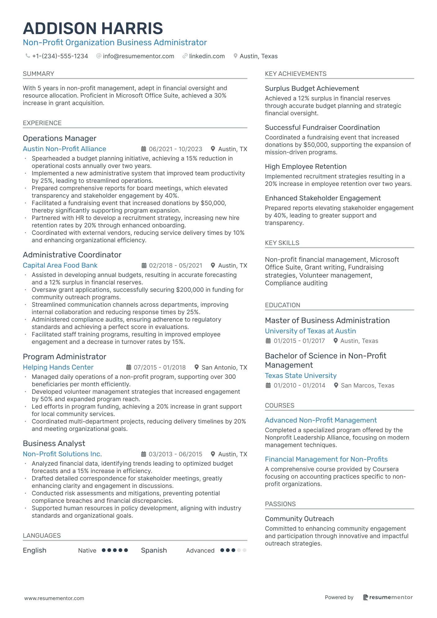 Non Profit Organization Business Administrator