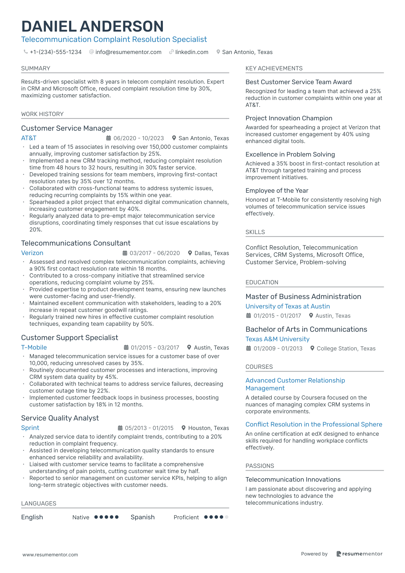 Telecommunication Complaint Resolution Specialist
