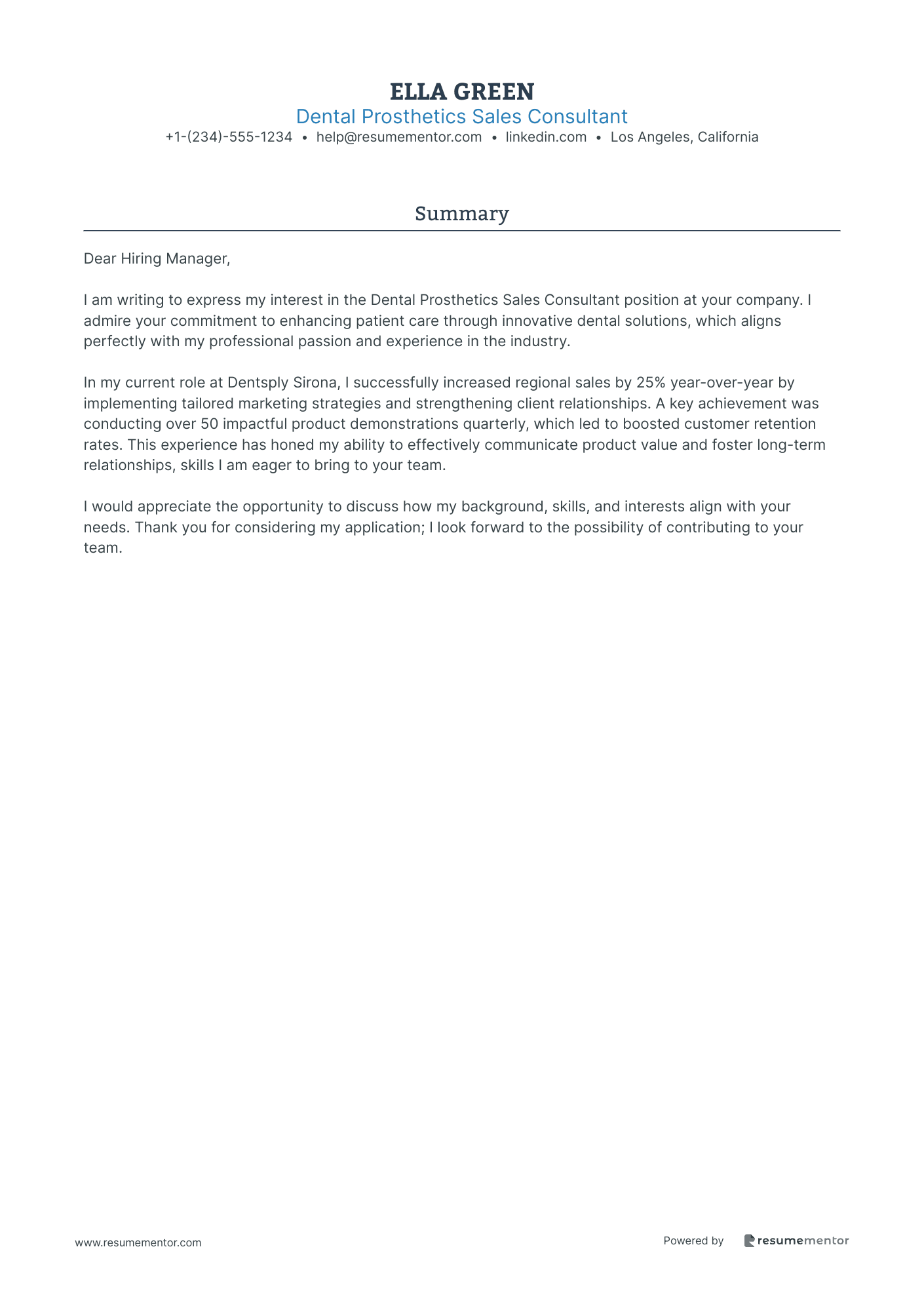 Dental Prosthetics Sales Consultant