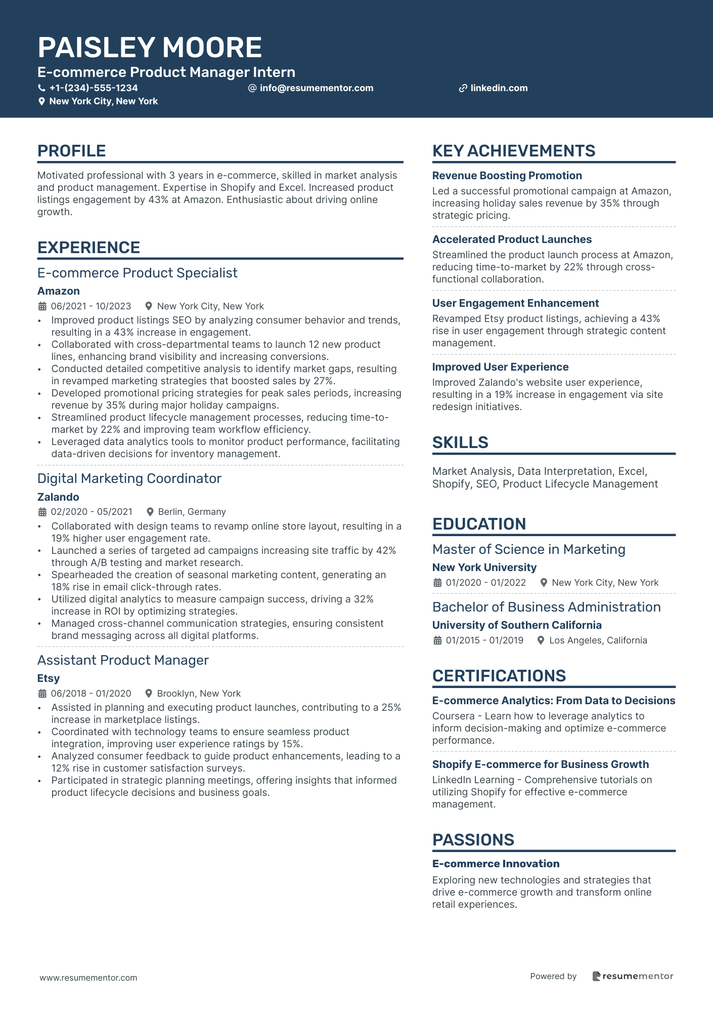 E commerce Product Manager Intern