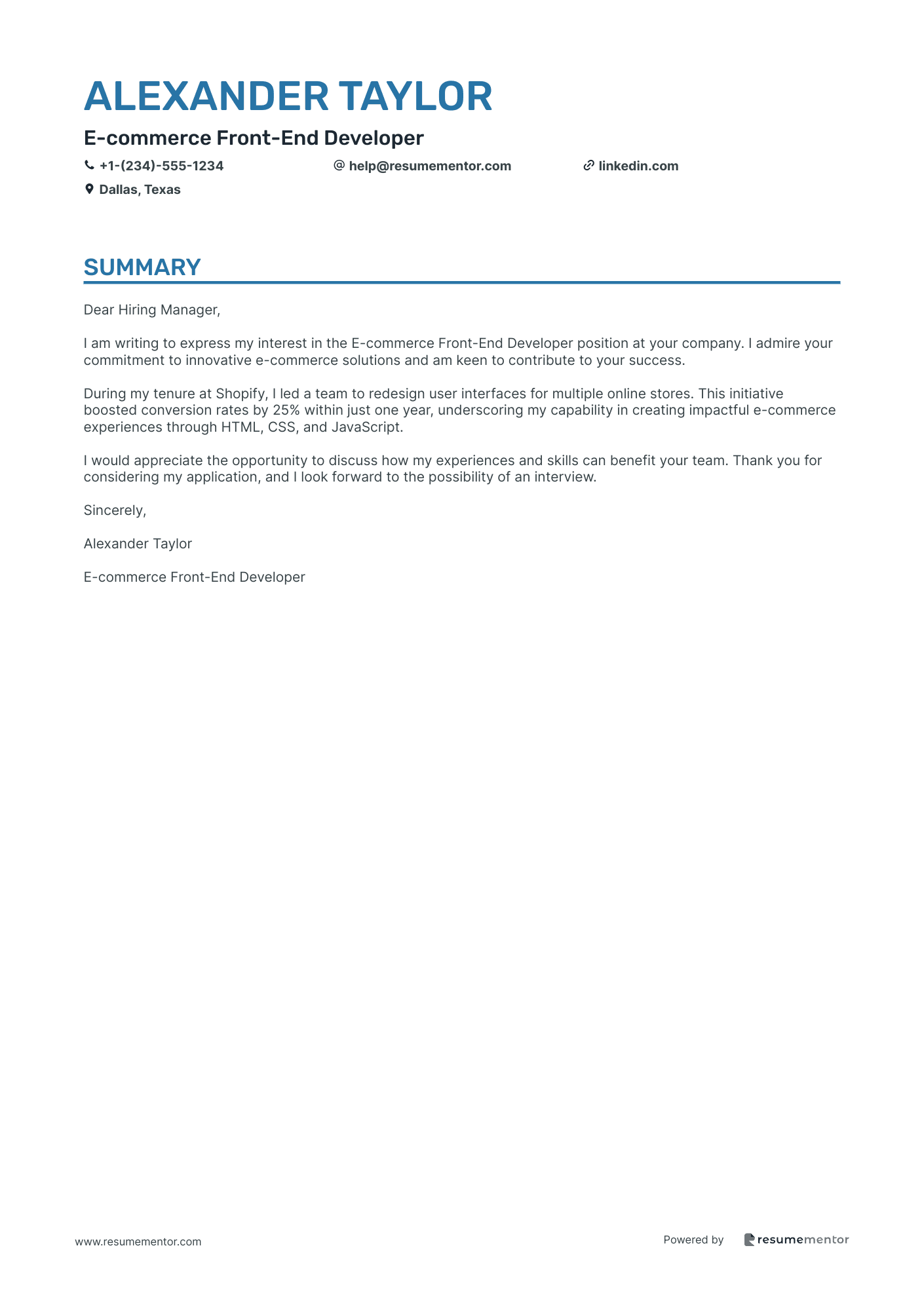 E commerce Front End Developer