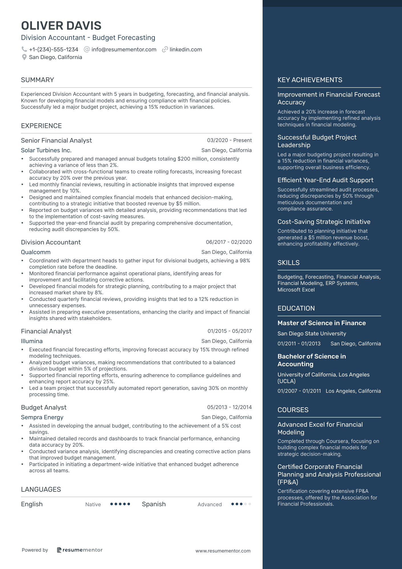 Division Accountant   Budget Forecasting