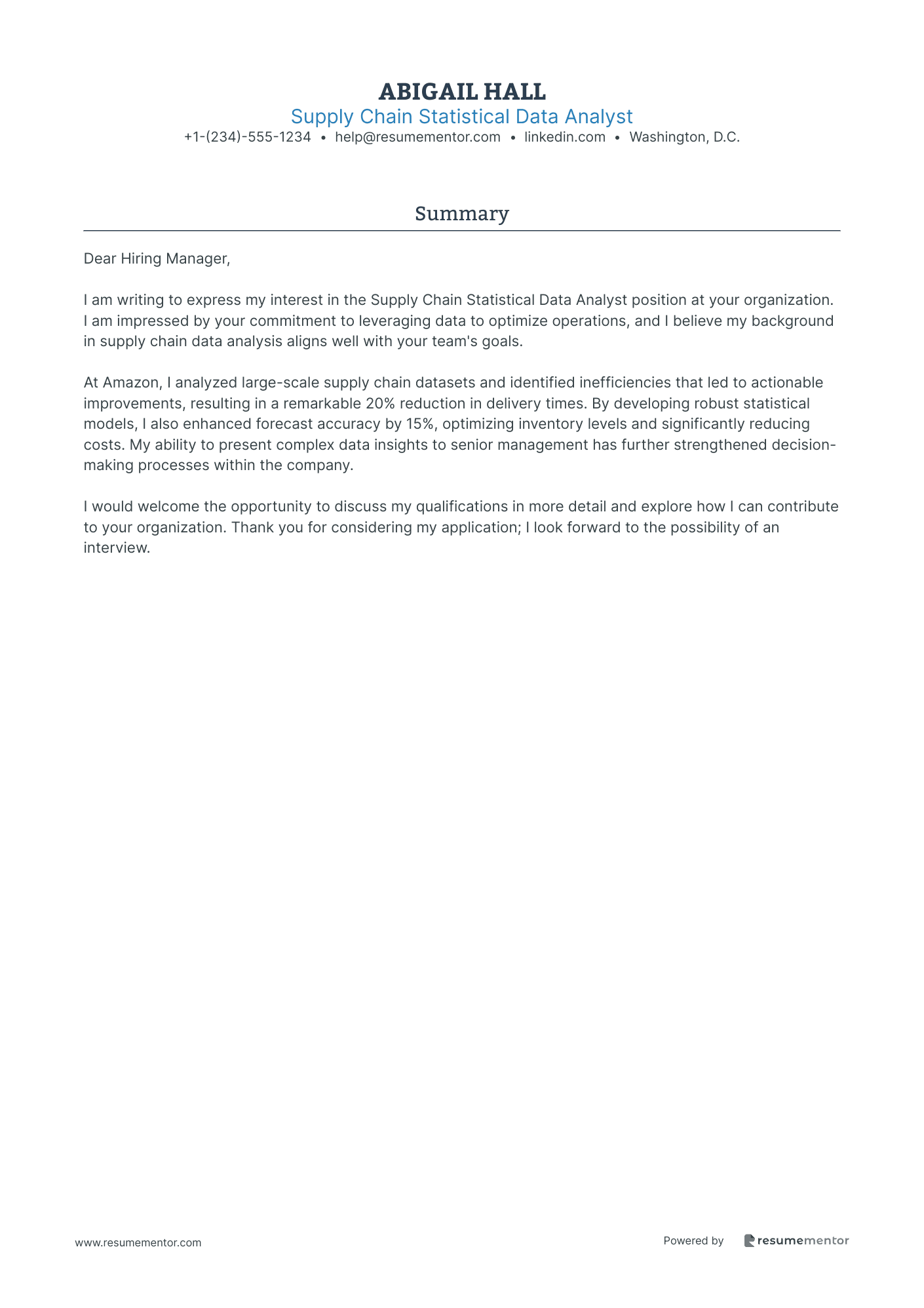 Supply Chain Statistical Data Analyst