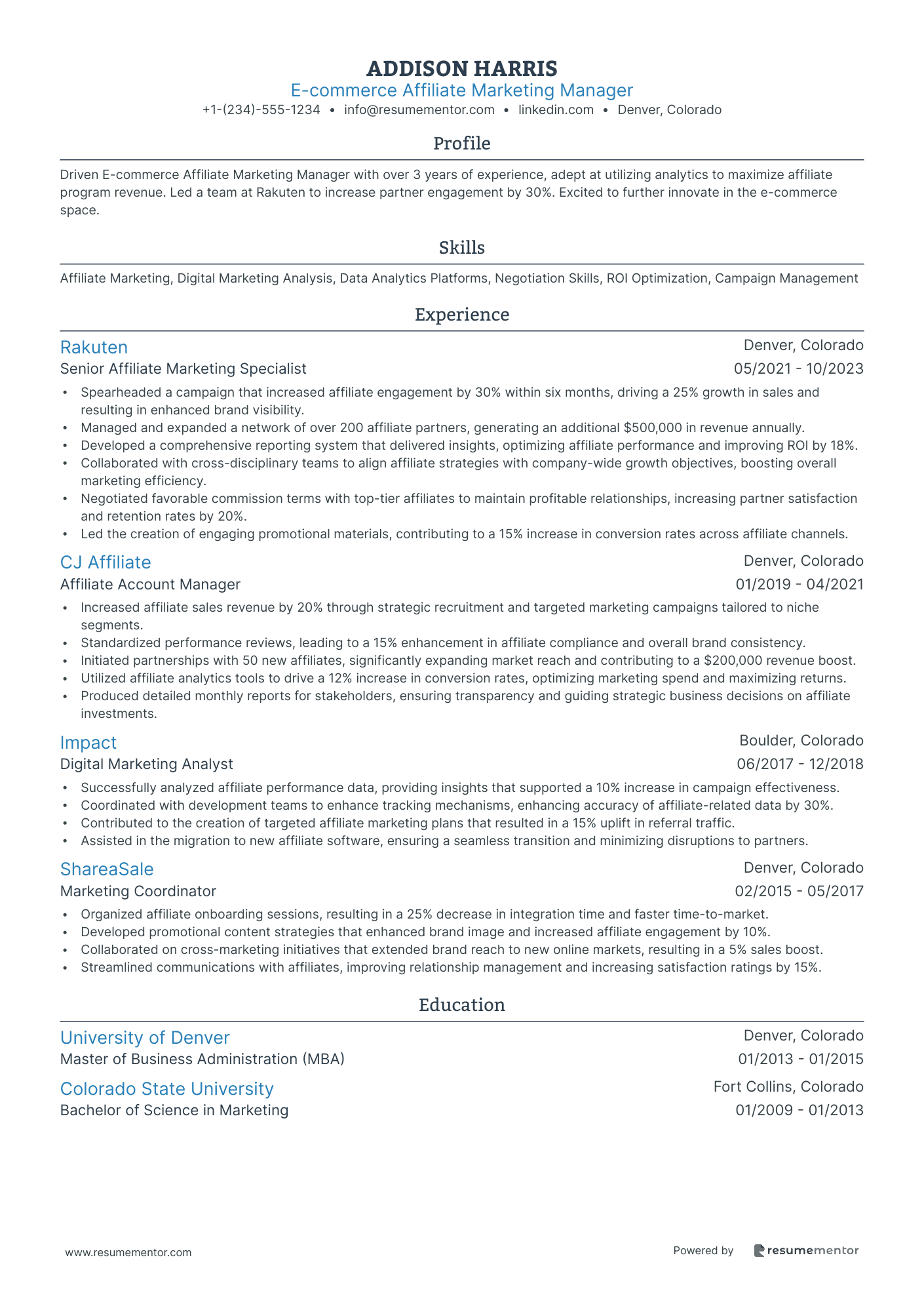 E commerce Affiliate Marketing Manager