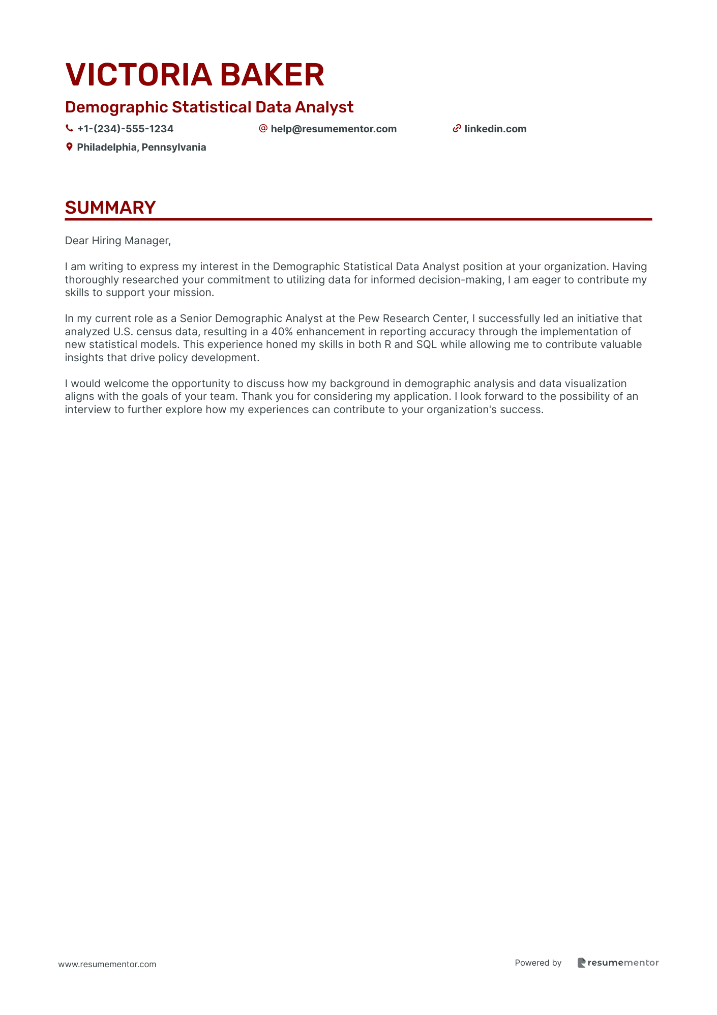 Demographic Statistical Data Analyst