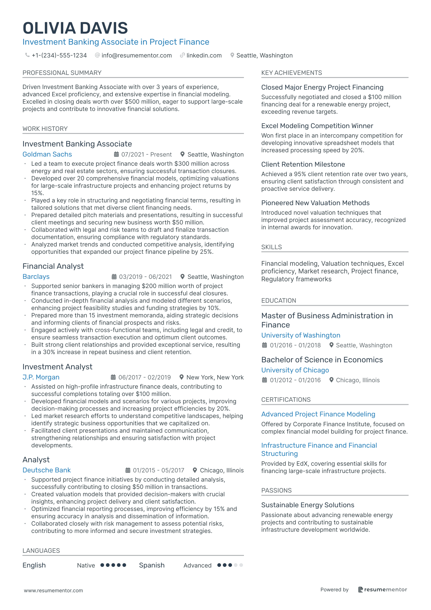 Investment Banking Associate in Project Finance