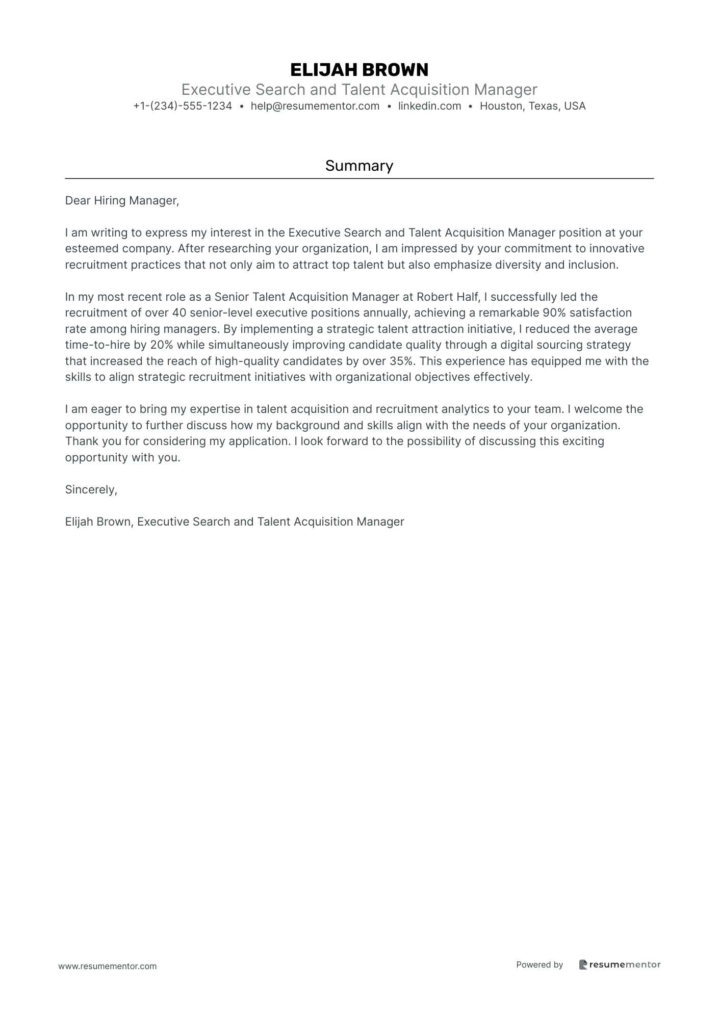 Executive Search and Talent Acquisition Manager