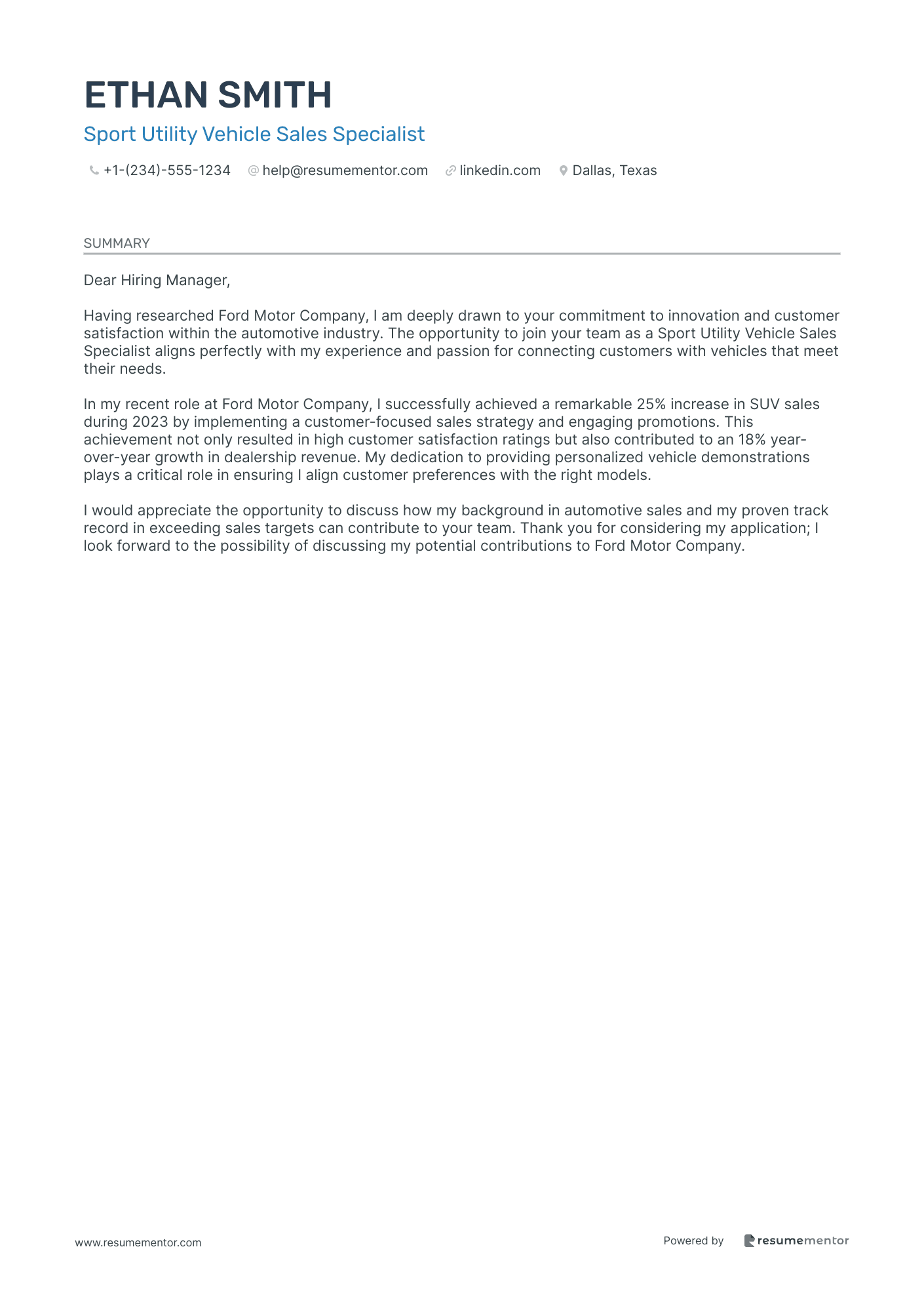 Sport Utility Vehicle Sales Specialist