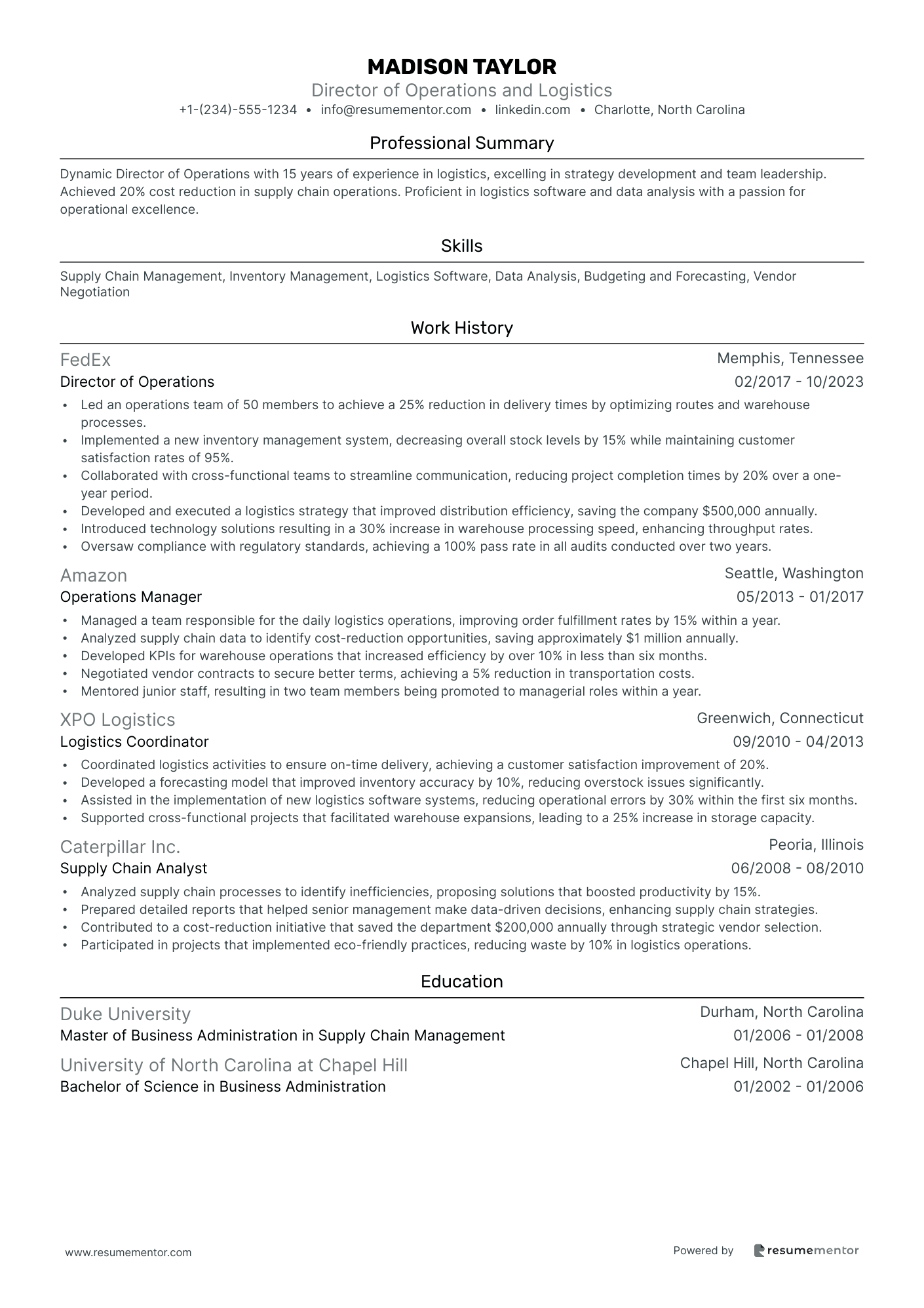 Director of Operations and Logistics