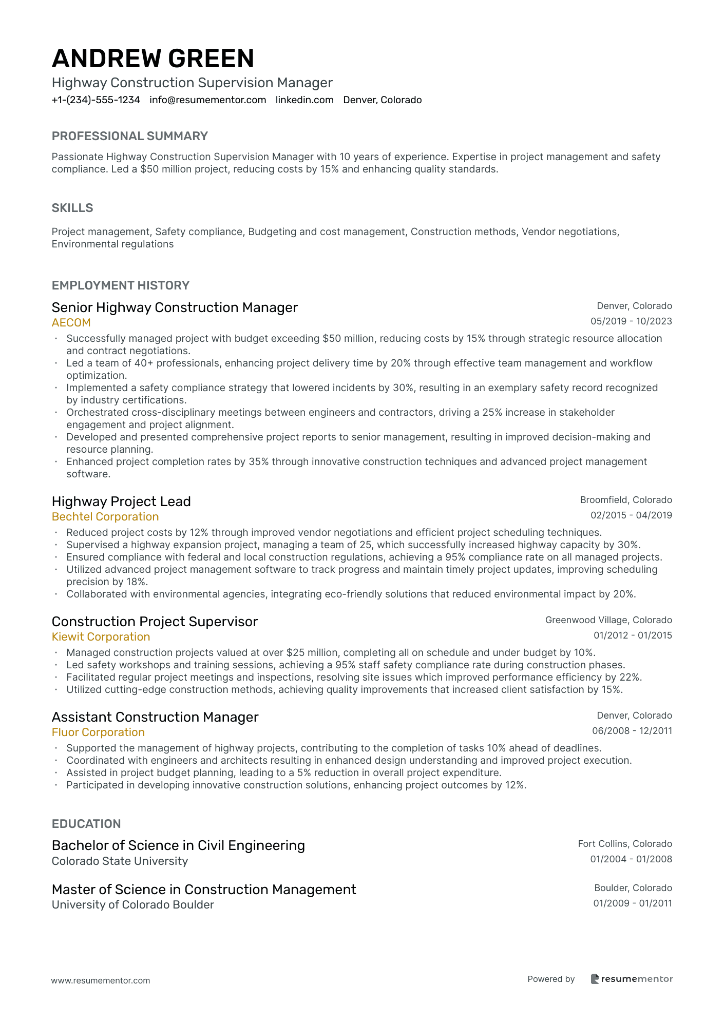 Highway Construction Supervision Manager