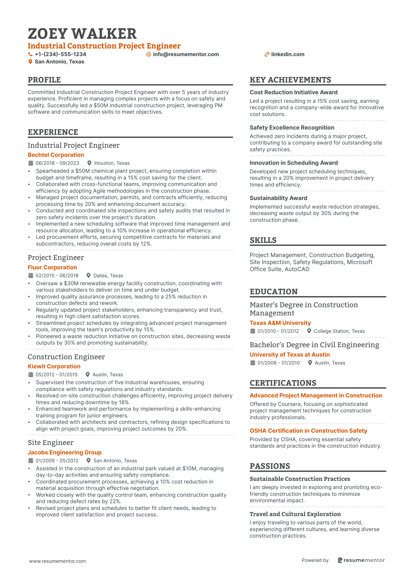 Industrial Construction Project Engineer
