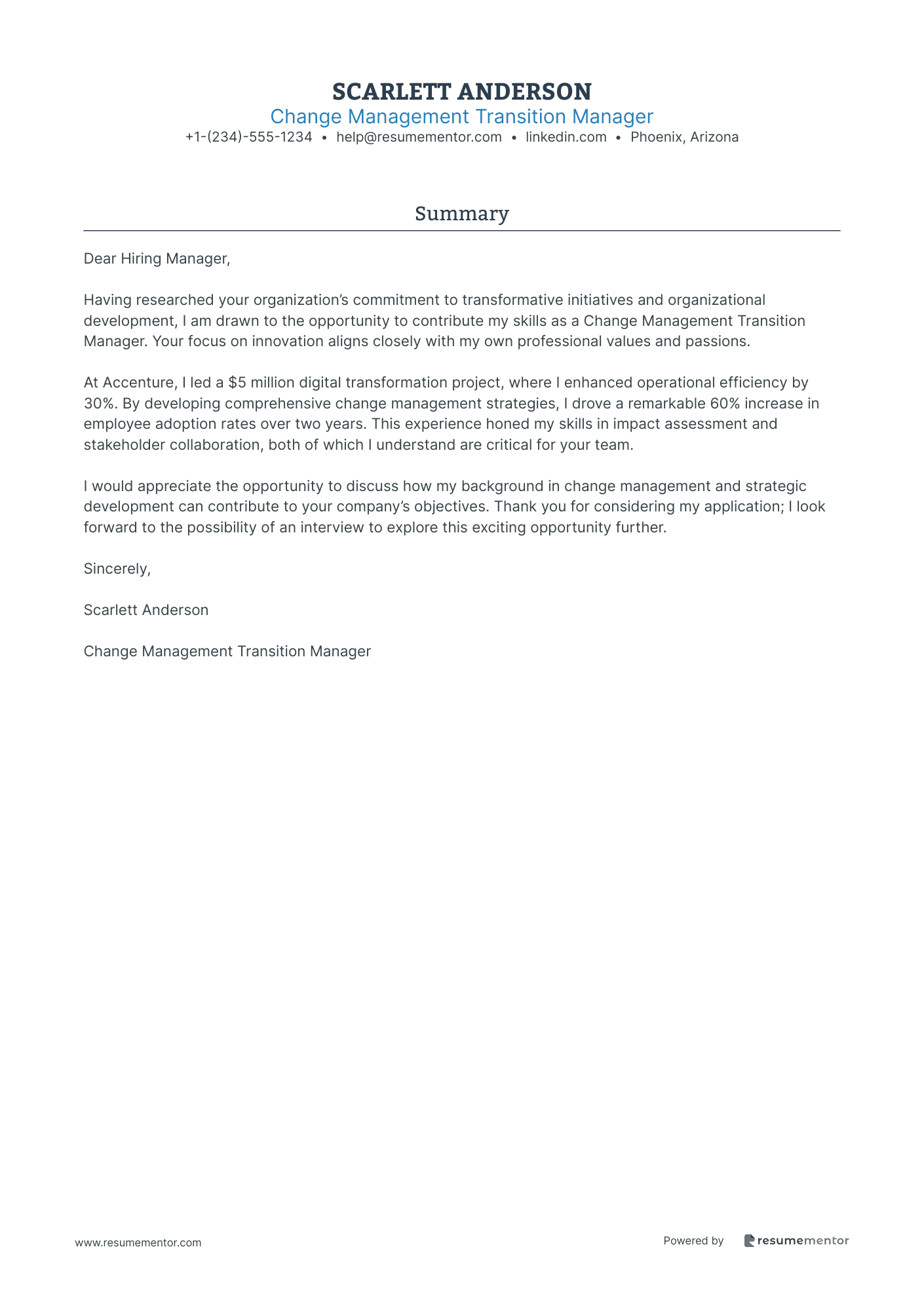 Change Management Transition Manager