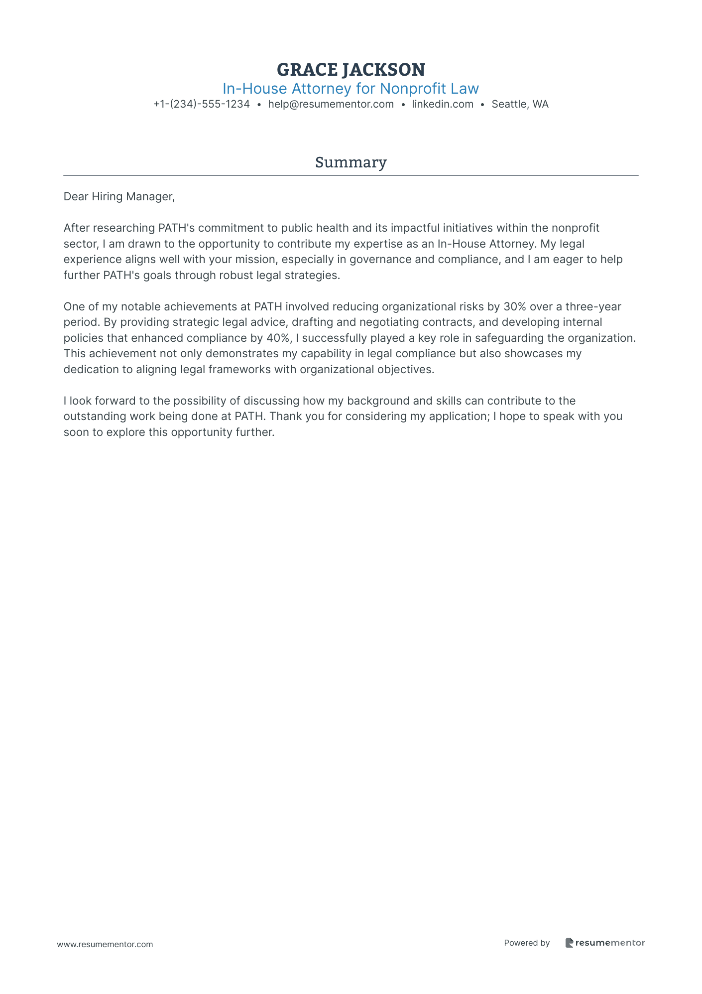 In House Attorney for Nonprofit Law