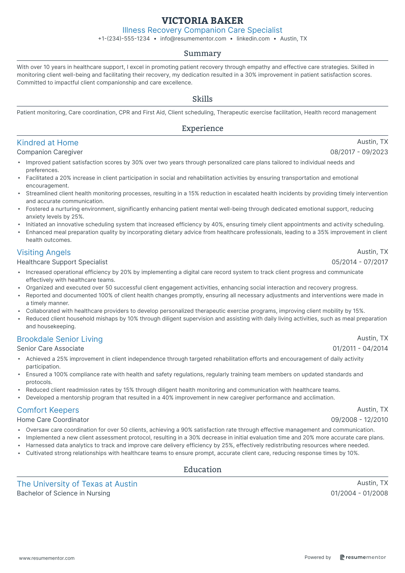 Illness Recovery Companion Care Specialist