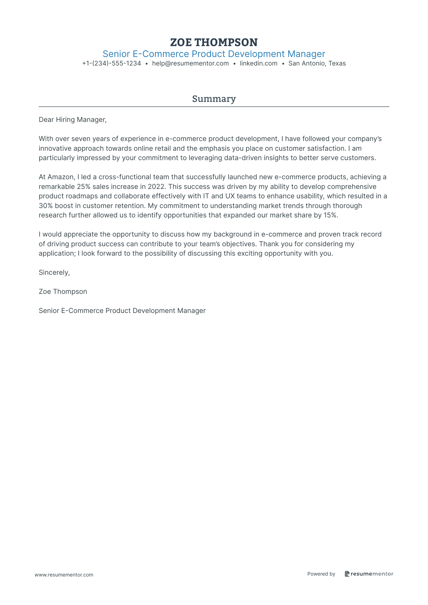 Senior E Commerce Product Development Manager