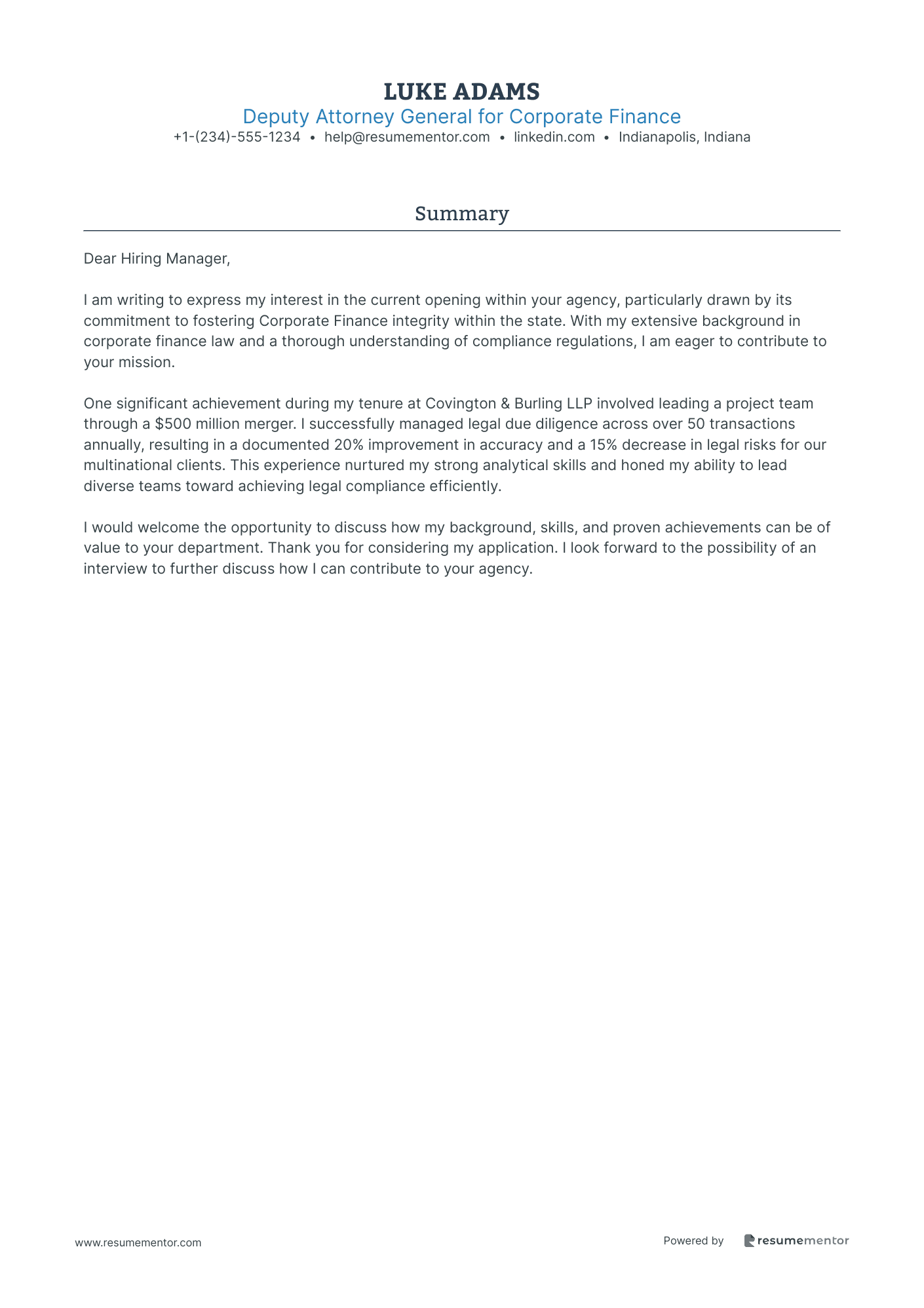 Deputy Attorney General for Corporate Finance