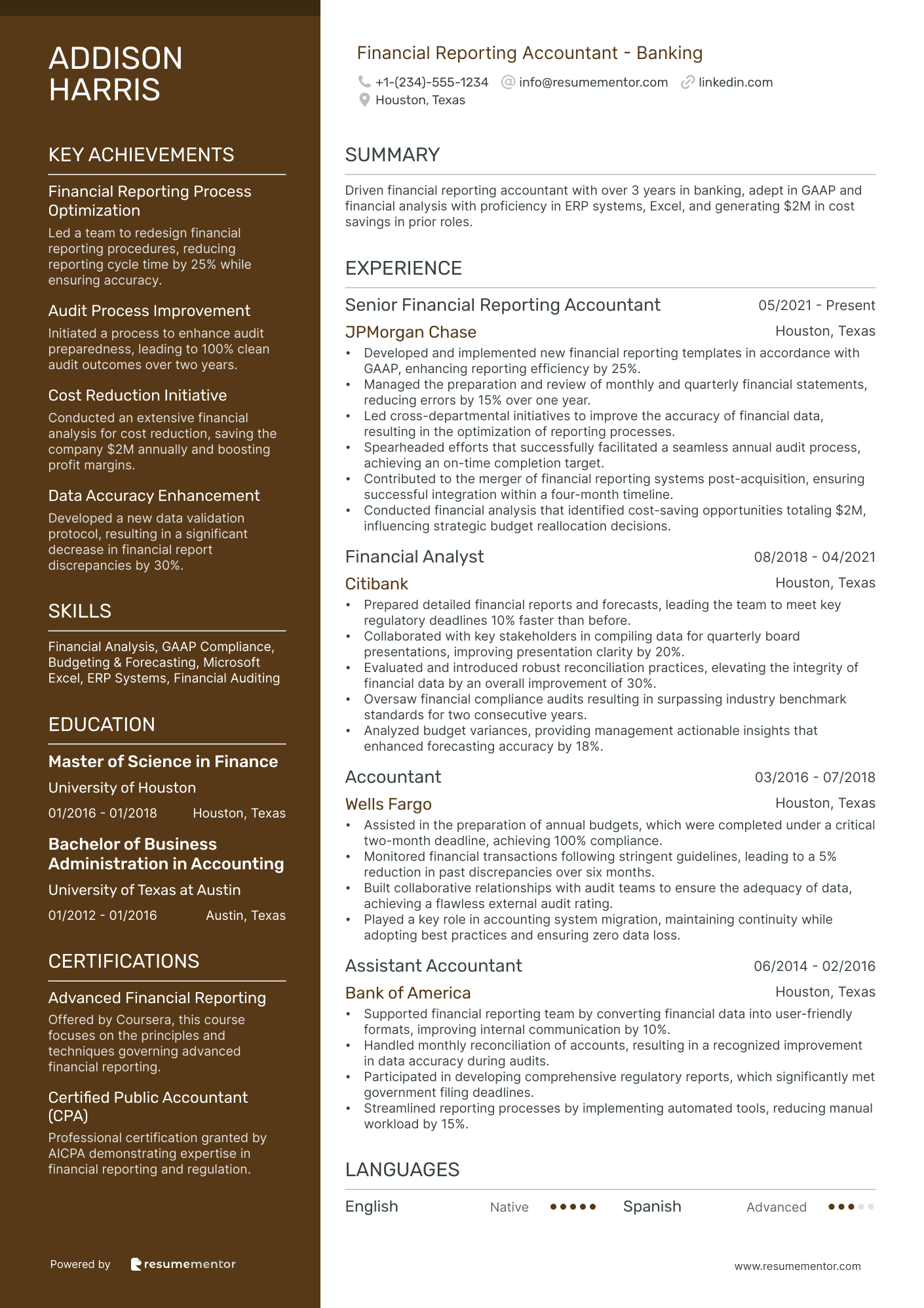 Financial Reporting Accountant   Banking
