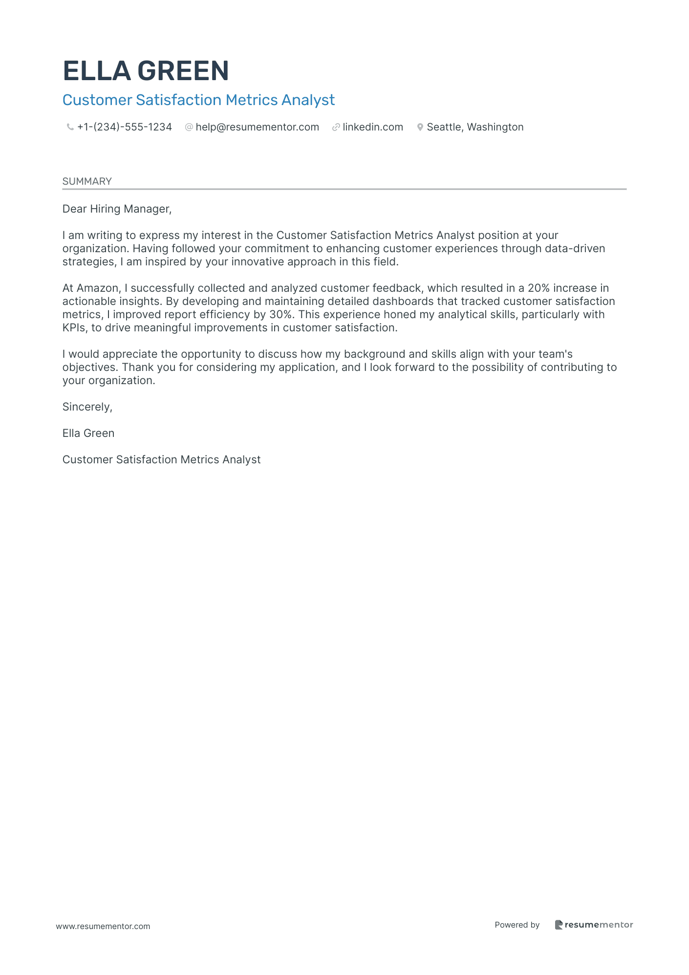 Customer Satisfaction Metrics Analyst