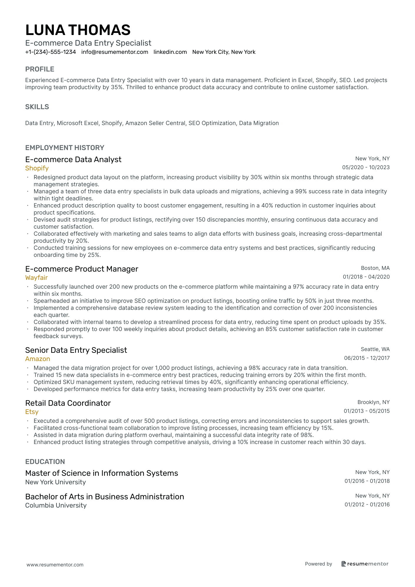 E commerce Data Entry Specialist