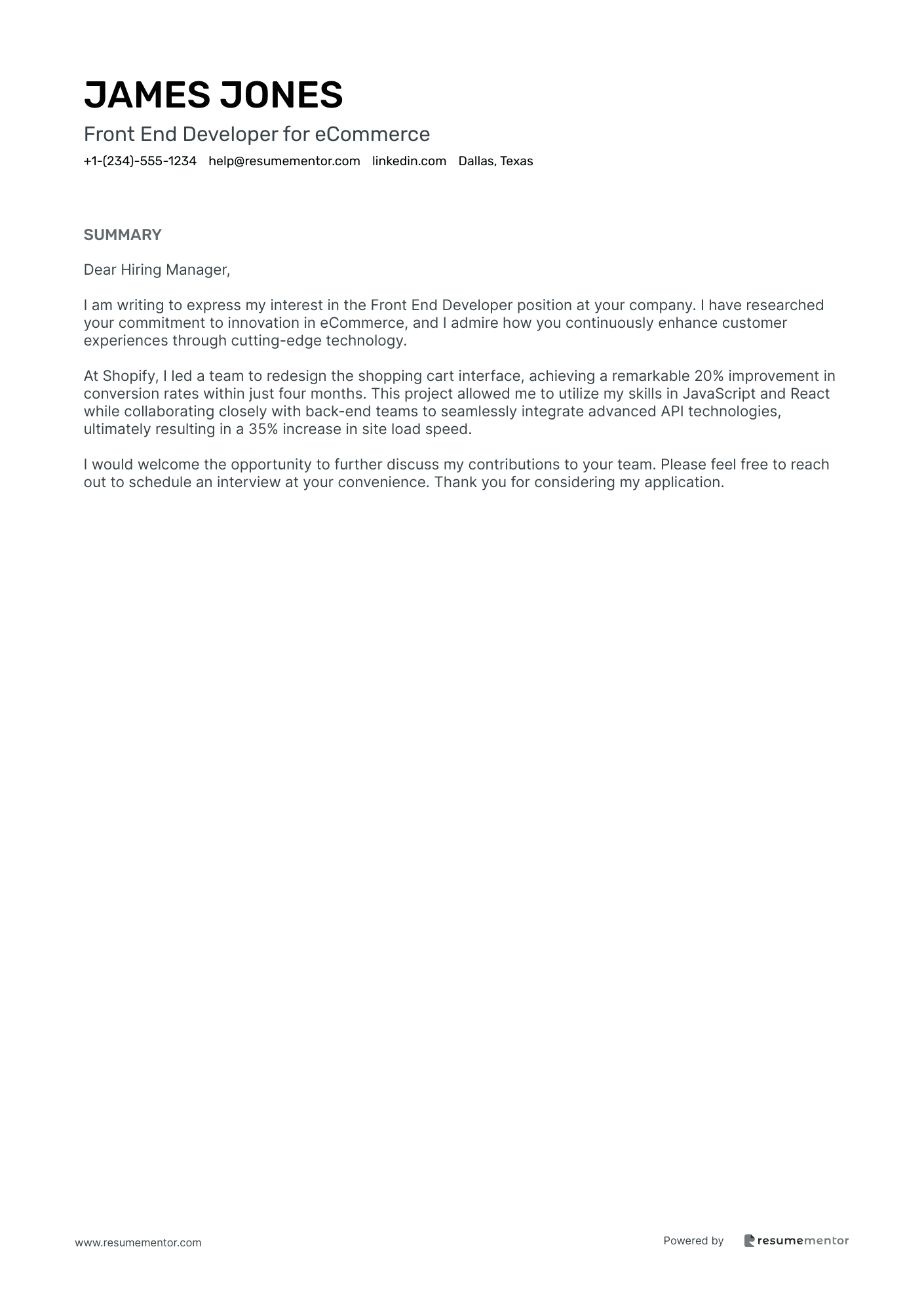 Front End Developer for eCommerce