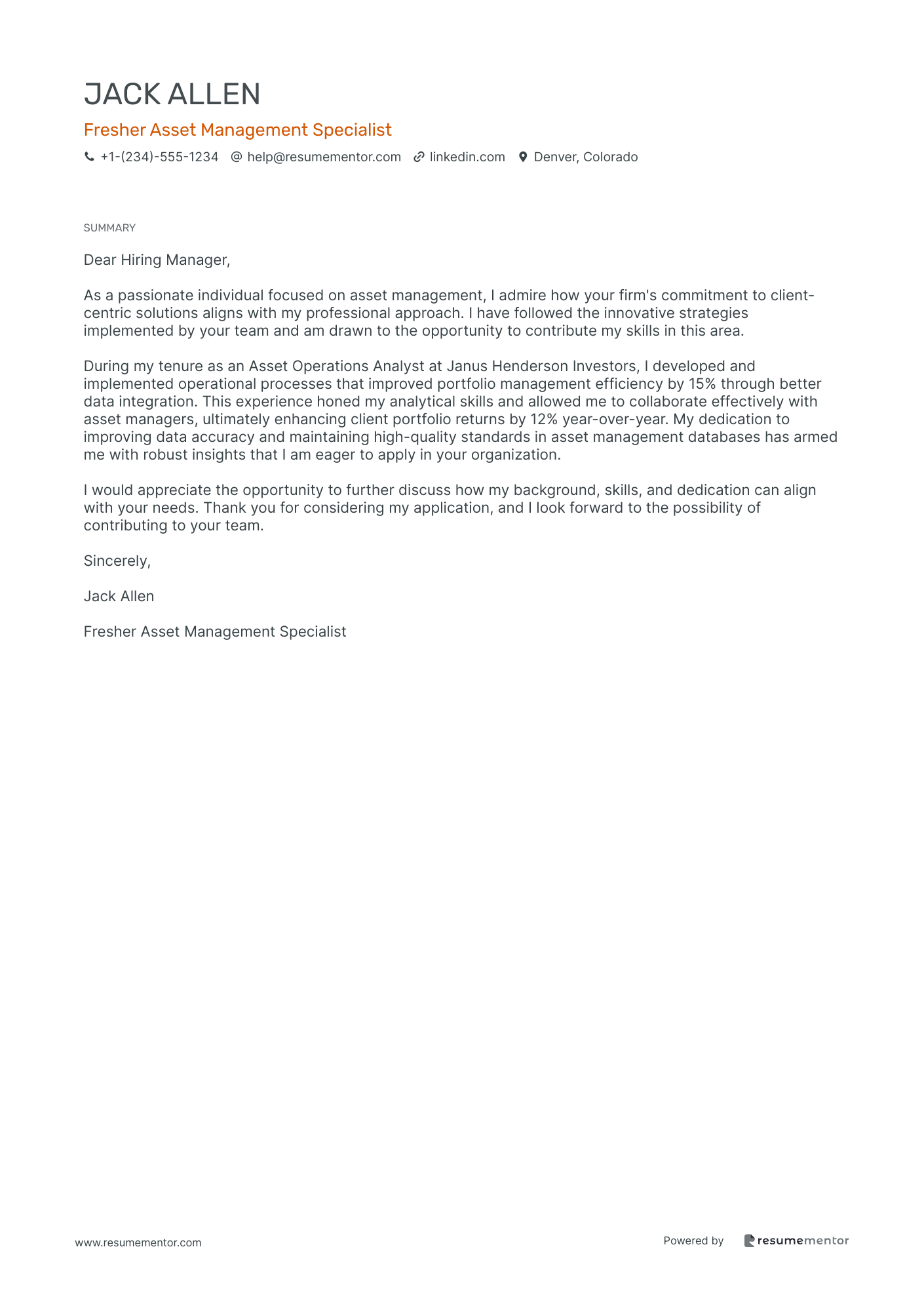 Fresher Asset Management Specialist