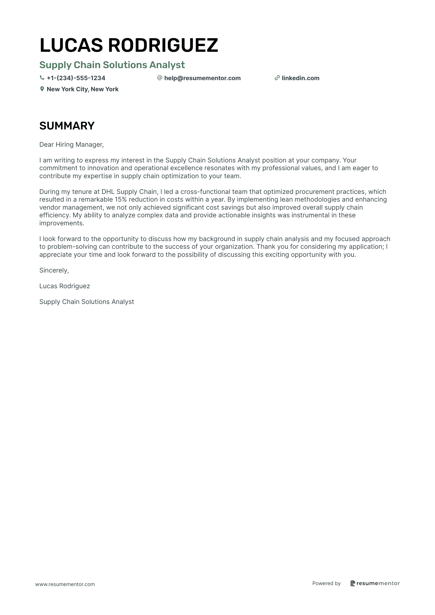 Supply Chain Solutions Analyst