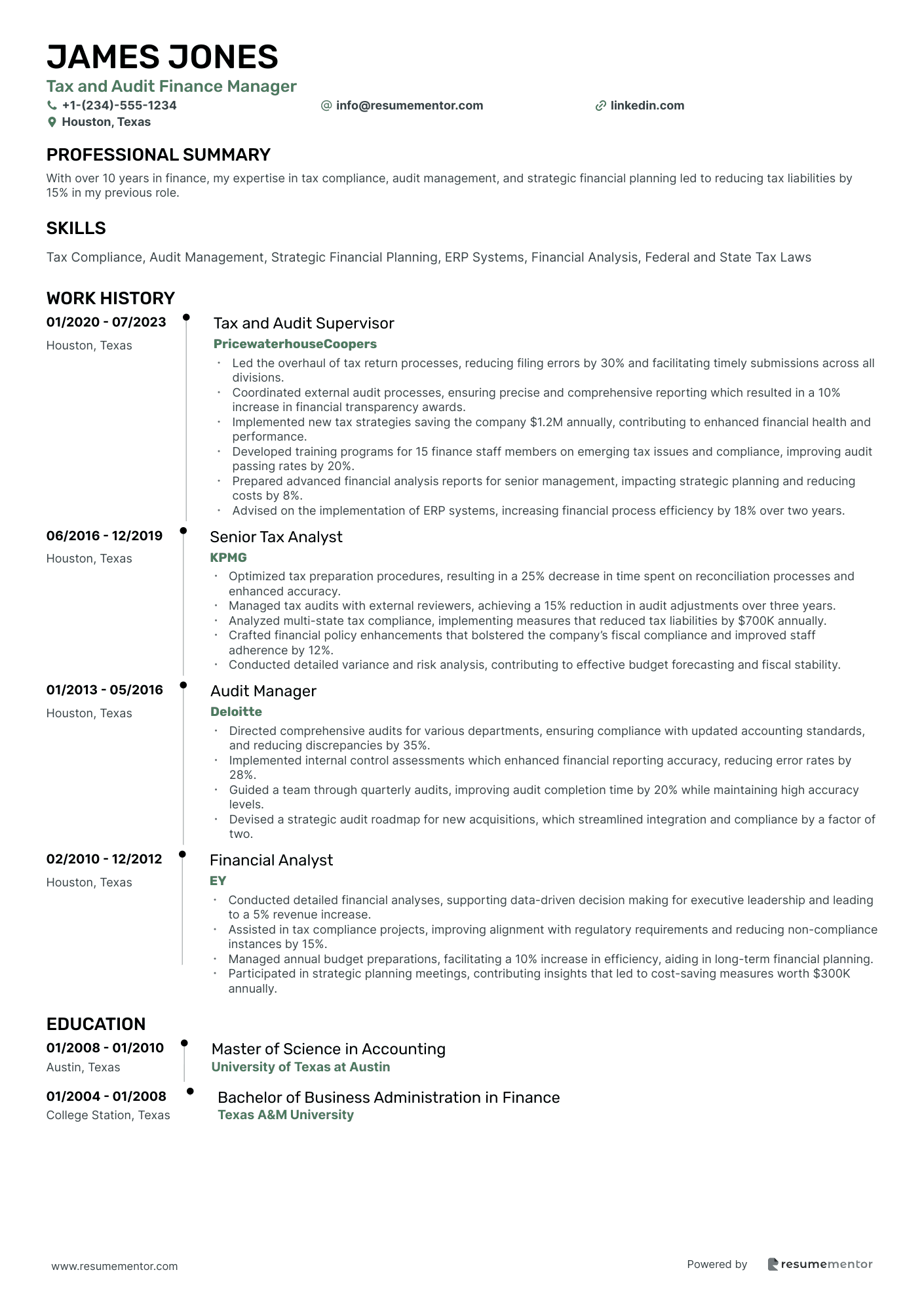 Tax and Audit Finance Manager