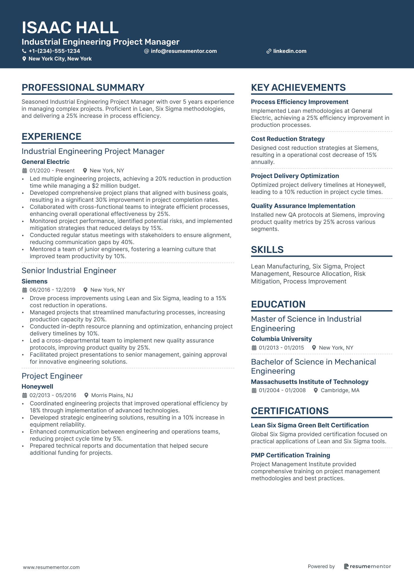 Industrial Engineering Project Manager