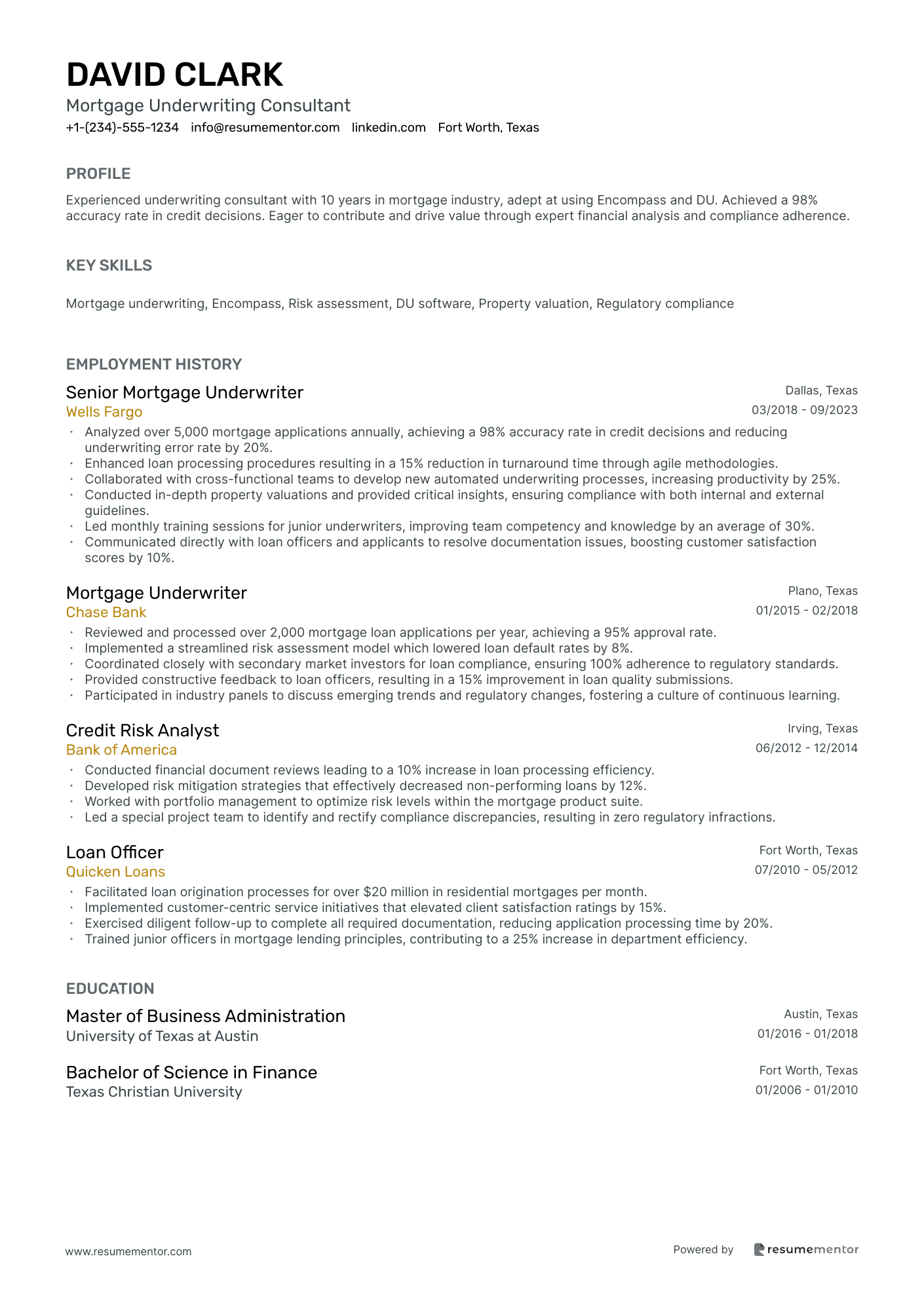 Mortgage Underwriting Consultant