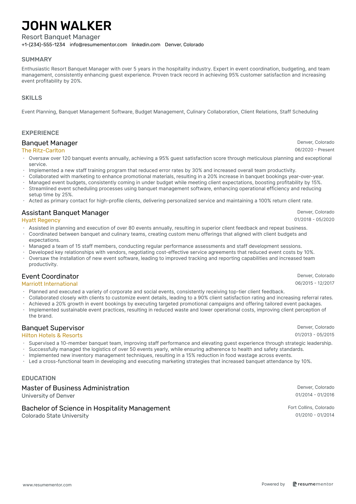 Resort Banquet Manager