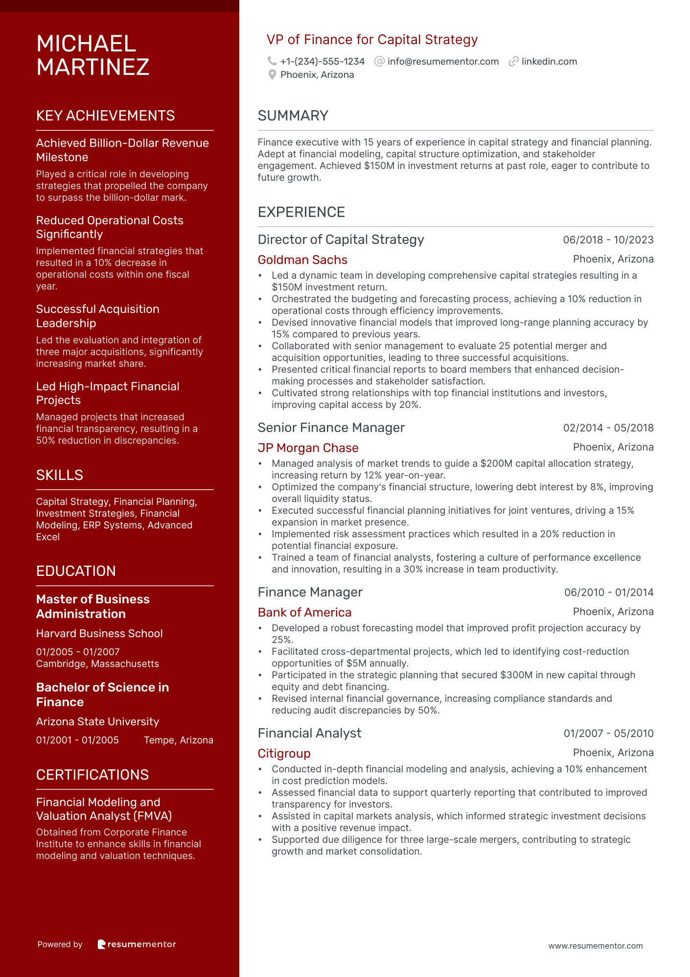VP of Finance for Capital Strategy