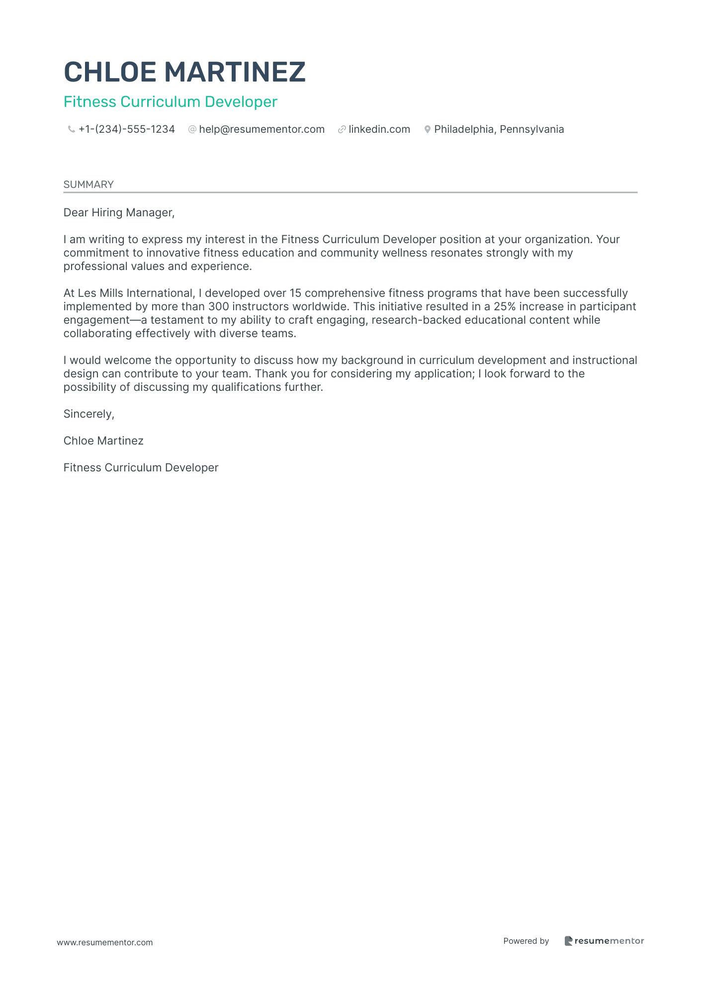 Fitness Curriculum Developer