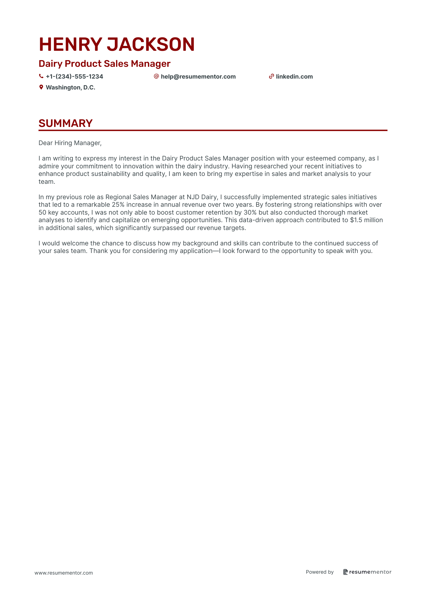 Dairy Product Sales Manager