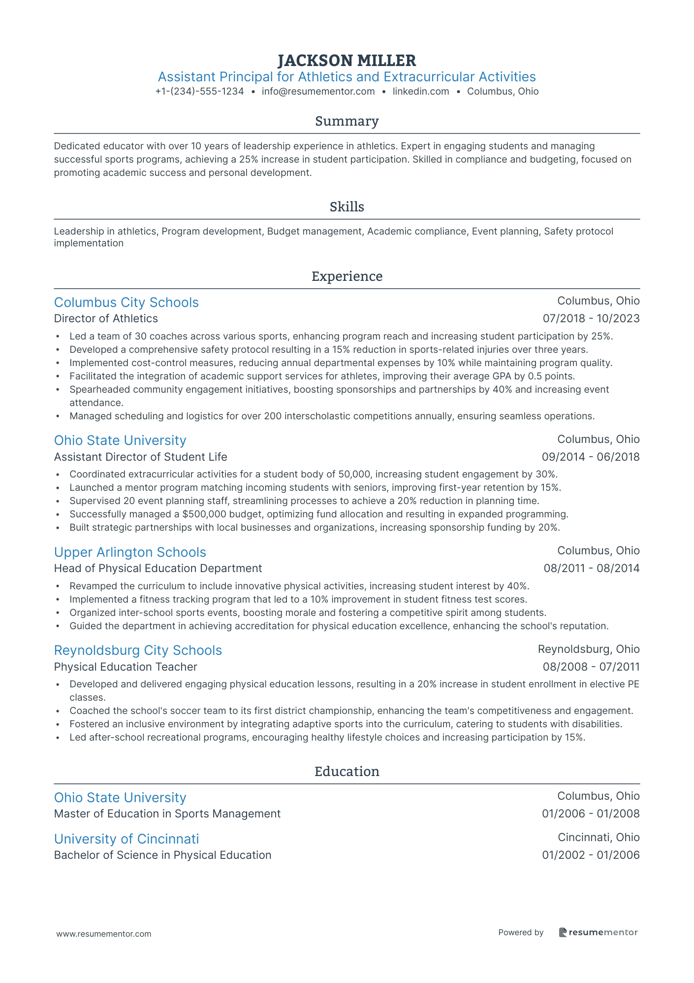 Assistant Principal for Athletics and Extracurricular Activities