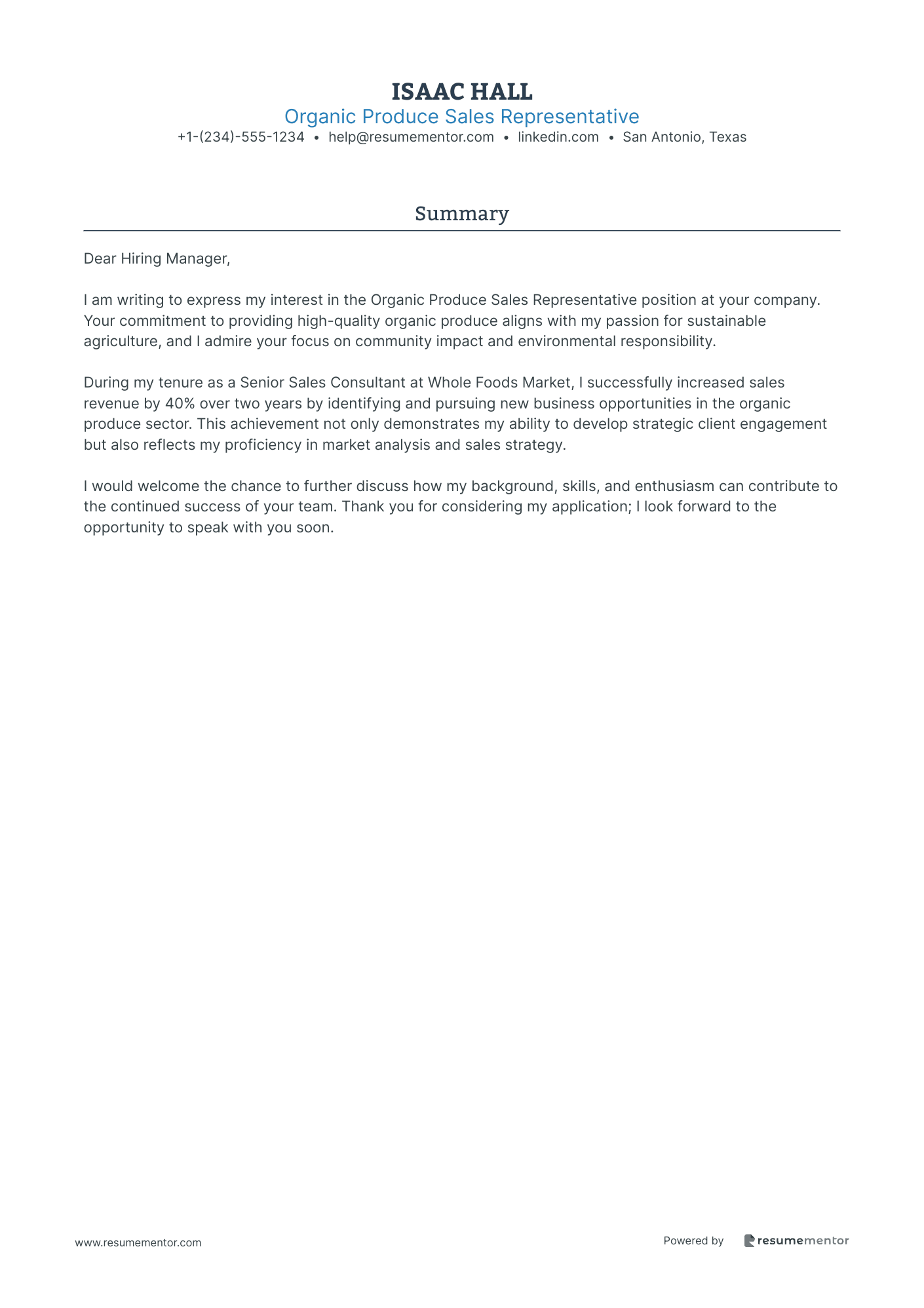 Organic Produce Sales Representative