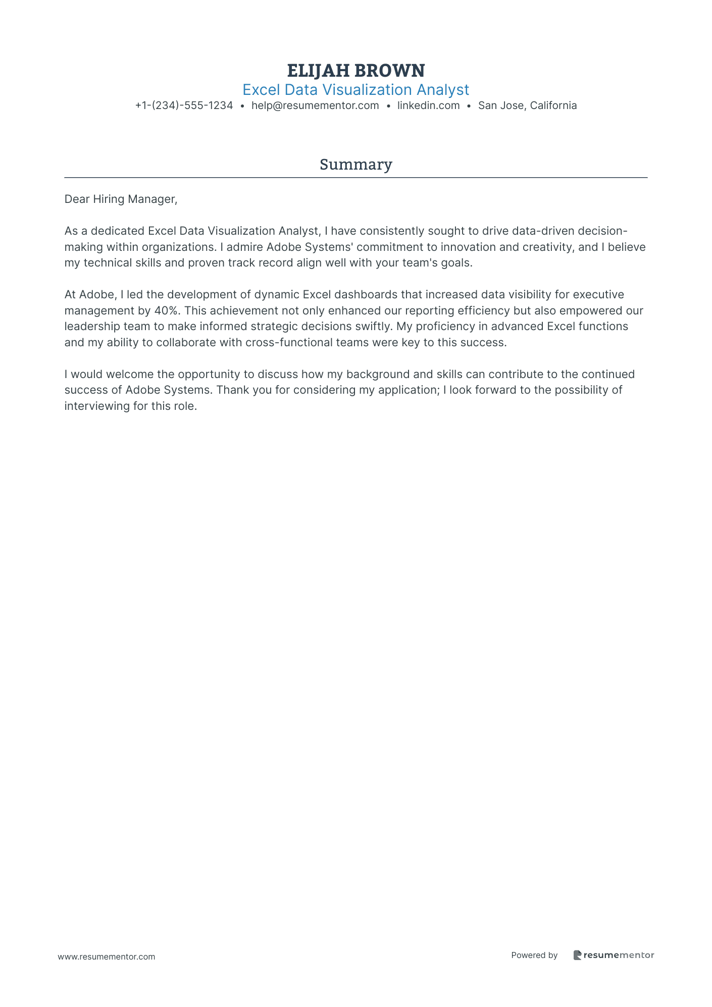 Excel Data Visualization Analyst