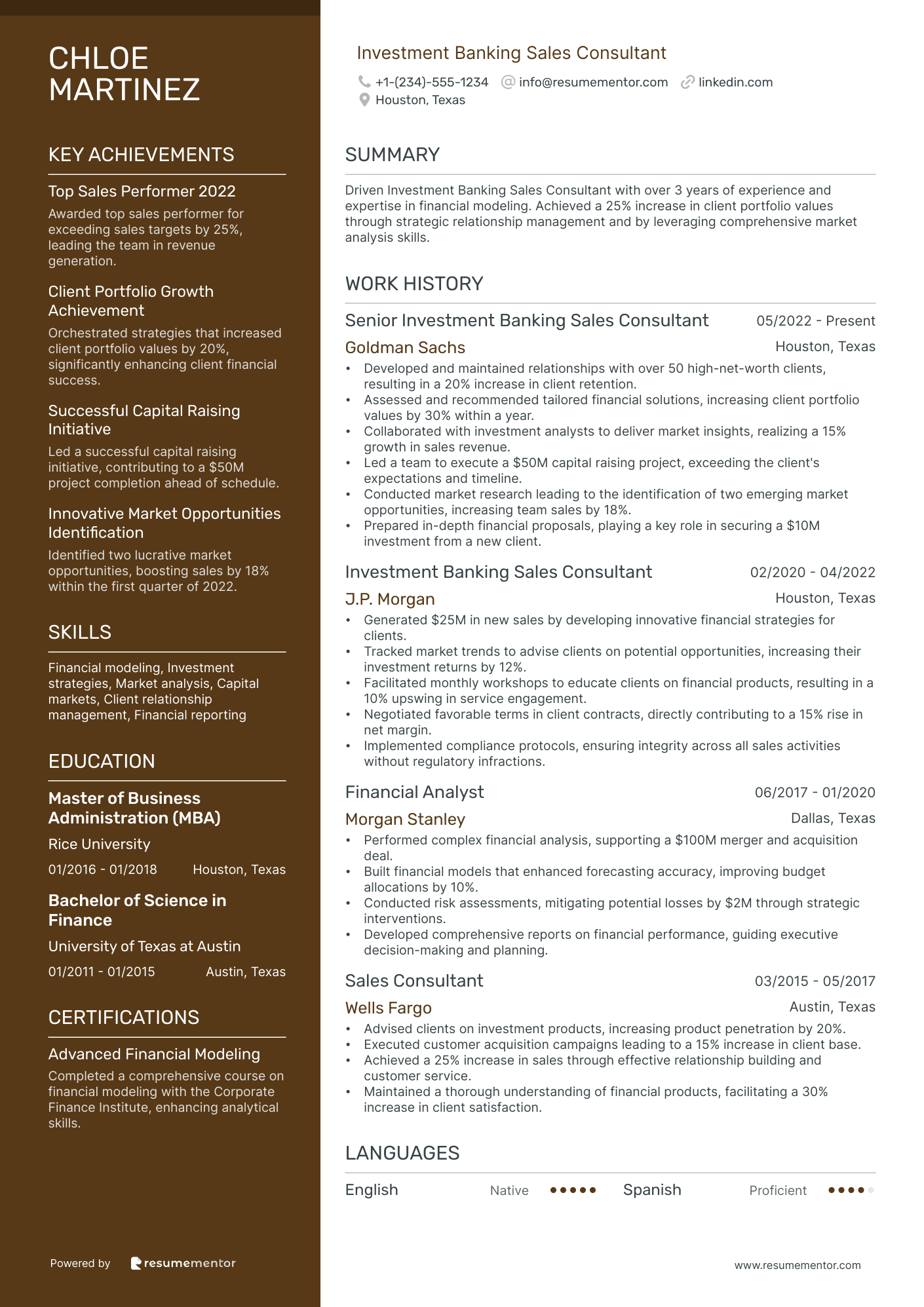 Investment Banking Sales Consultant