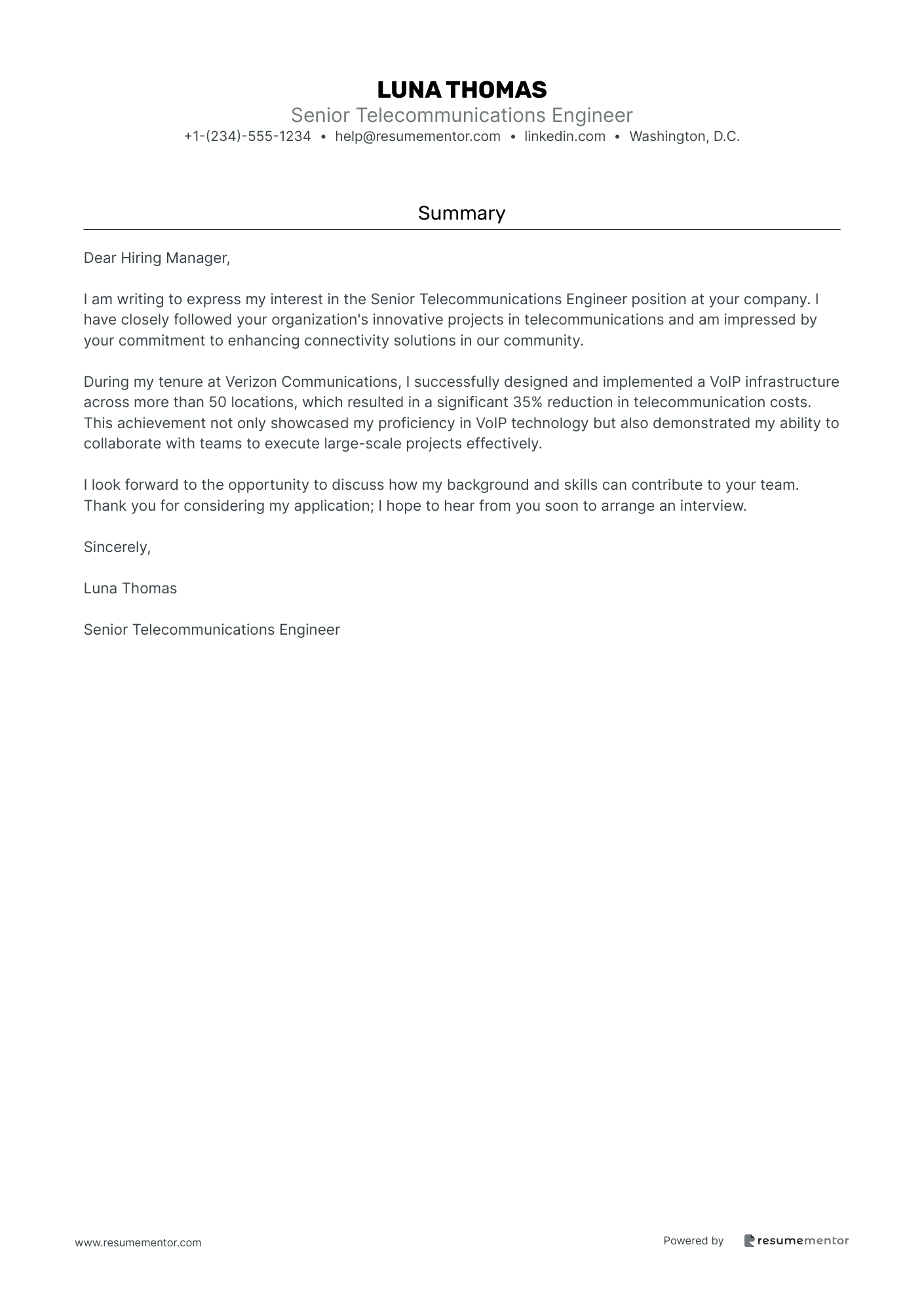 Senior Telecommunications Engineer