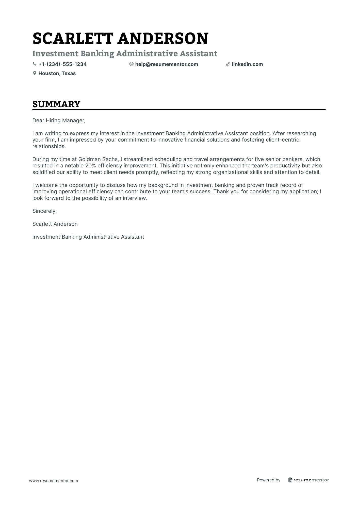 Investment Banking Administrative Assistant