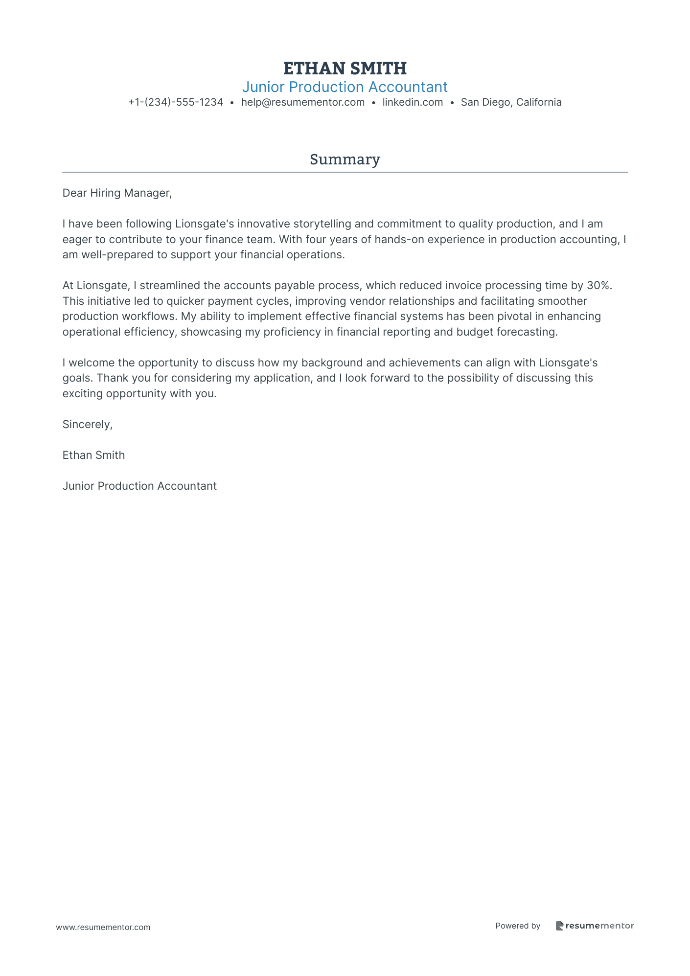 Junior Production Accountant