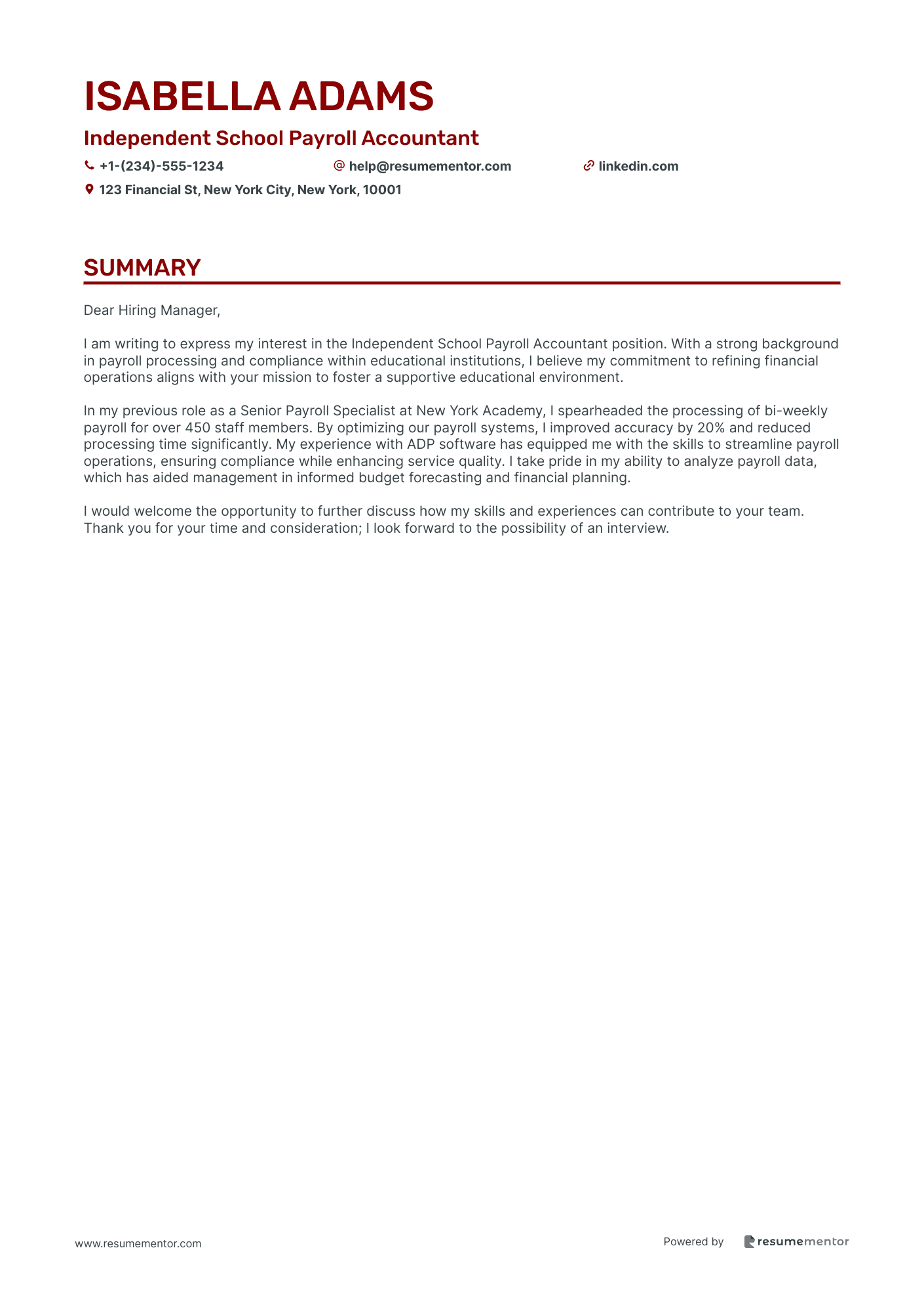 Independent School Payroll Accountant